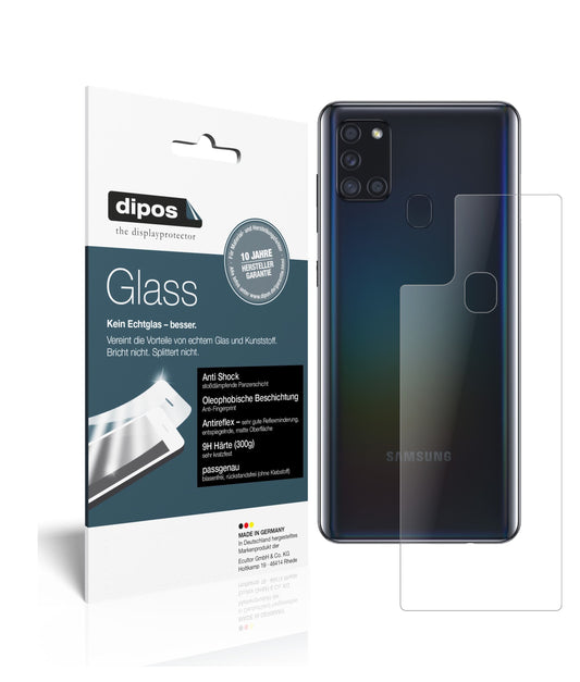 Matte Displayschutzfolie von dipos passend für Samsung Galaxy A21s Rückseite, 9H kratzfest und blasenfrei montiert