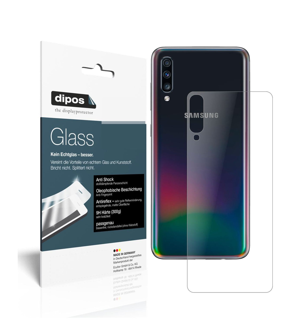 Matte Displayschutzfolie von dipos passend für Samsung Galaxy A70s Rückseite, 9H kratzfest und blasenfrei montiert