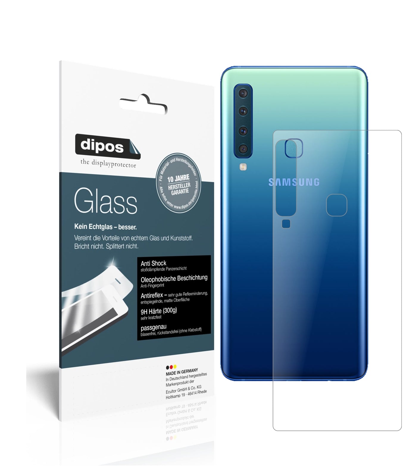 Matte Displayschutzfolie von dipos passend für Samsung Galaxy A9 (2018) Rückseite, 9H kratzfest und blasenfrei montiert