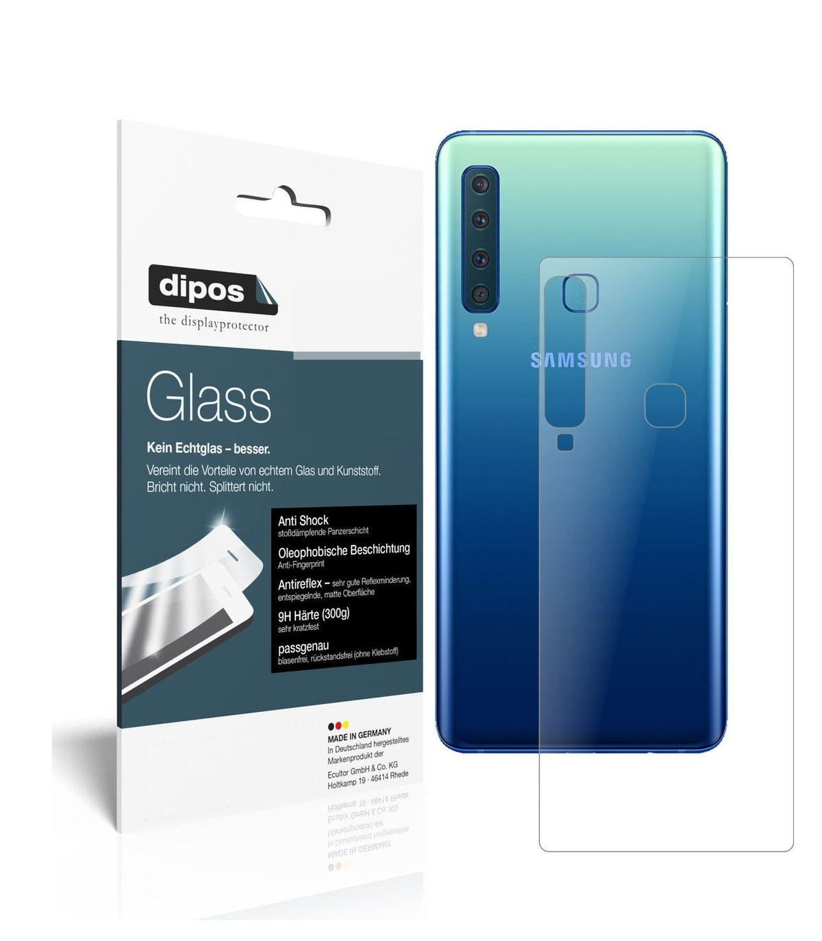 Matte Displayschutzfolie von dipos passend für Samsung Galaxy A9 (2018) Rückseite, 9H kratzfest und blasenfrei montiert