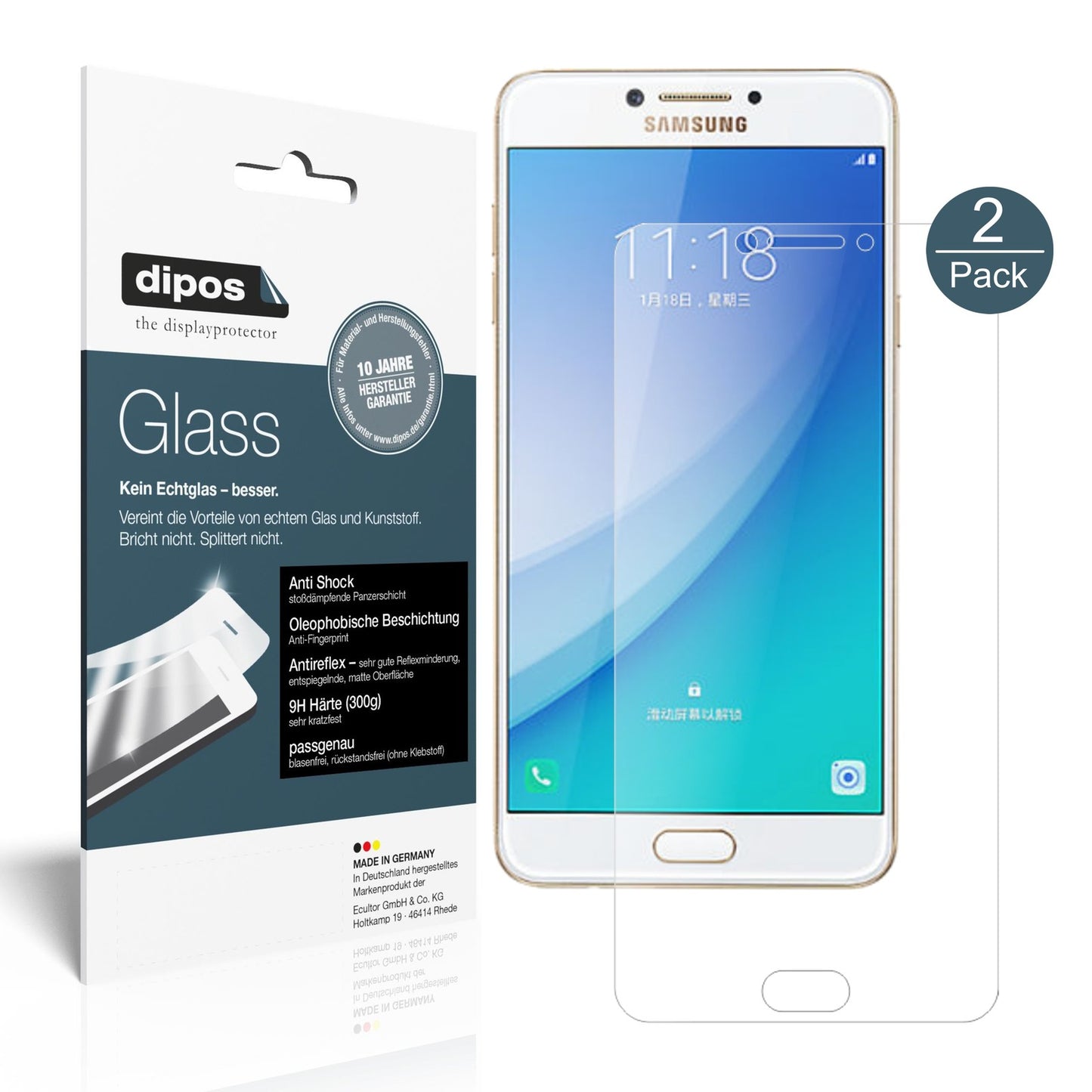 Matte Displayschutzfolie von dipos passend für Samsung Galaxy C7 Pro, 9H kratzfest und blasenfrei montiert