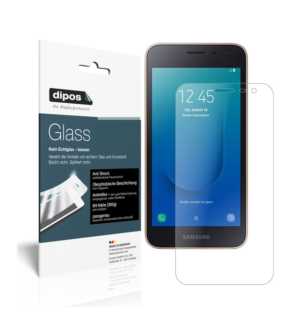 Matte Displayschutzfolie von dipos passend für Samsung Galaxy J2 Core (2018), 9H kratzfest und blasenfrei montiert