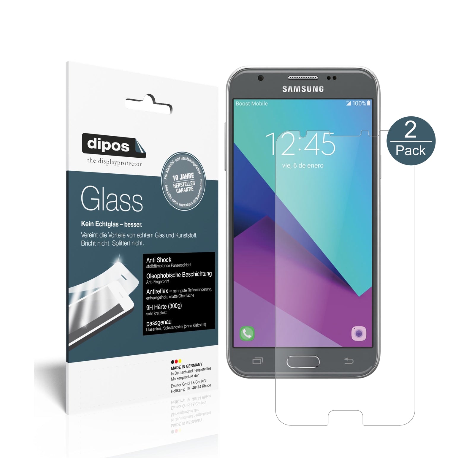 Matte Displayschutzfolie von dipos passend für Samsung Galaxy J3 2017, 9H kratzfest und blasenfrei montiert