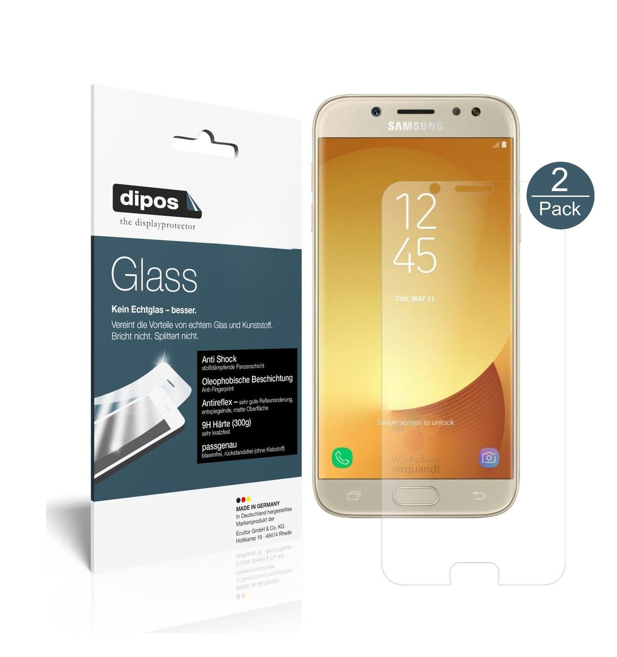 Matte Displayschutzfolie von dipos passend für Samsung Galaxy J5 Pro (2017), 9H kratzfest und blasenfrei montiert
