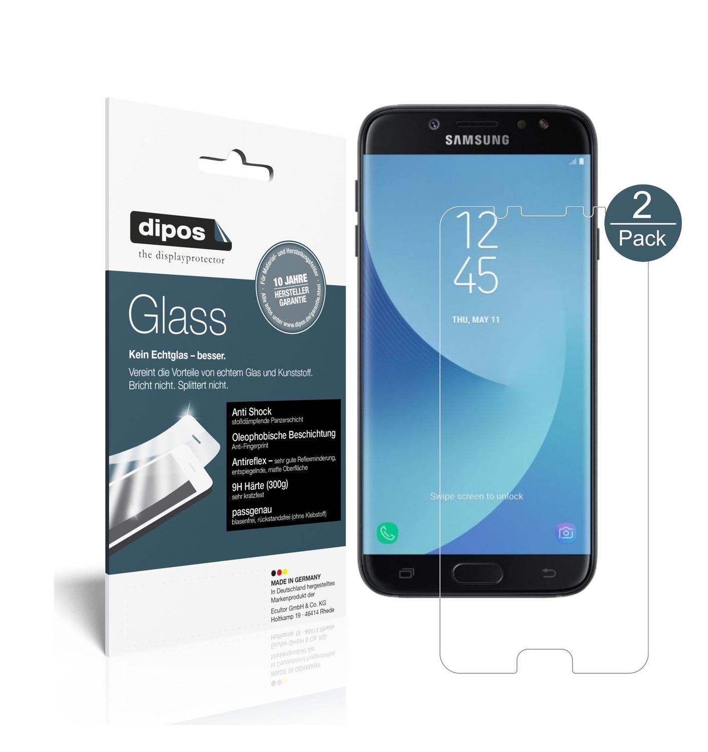 Matte Displayschutzfolie von dipos passend für Samsung Galaxy J7 Pro, 9H kratzfest und blasenfrei montiert