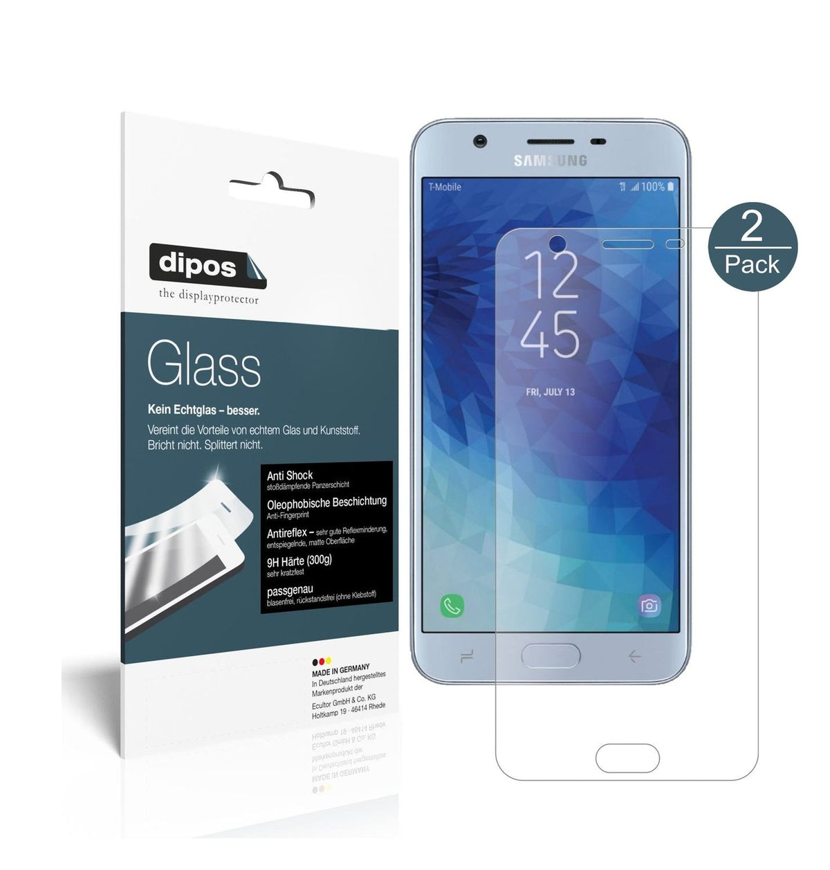 Matte Displayschutzfolie von dipos passend für Samsung Galaxy J7 Star, 9H kratzfest und blasenfrei montiert