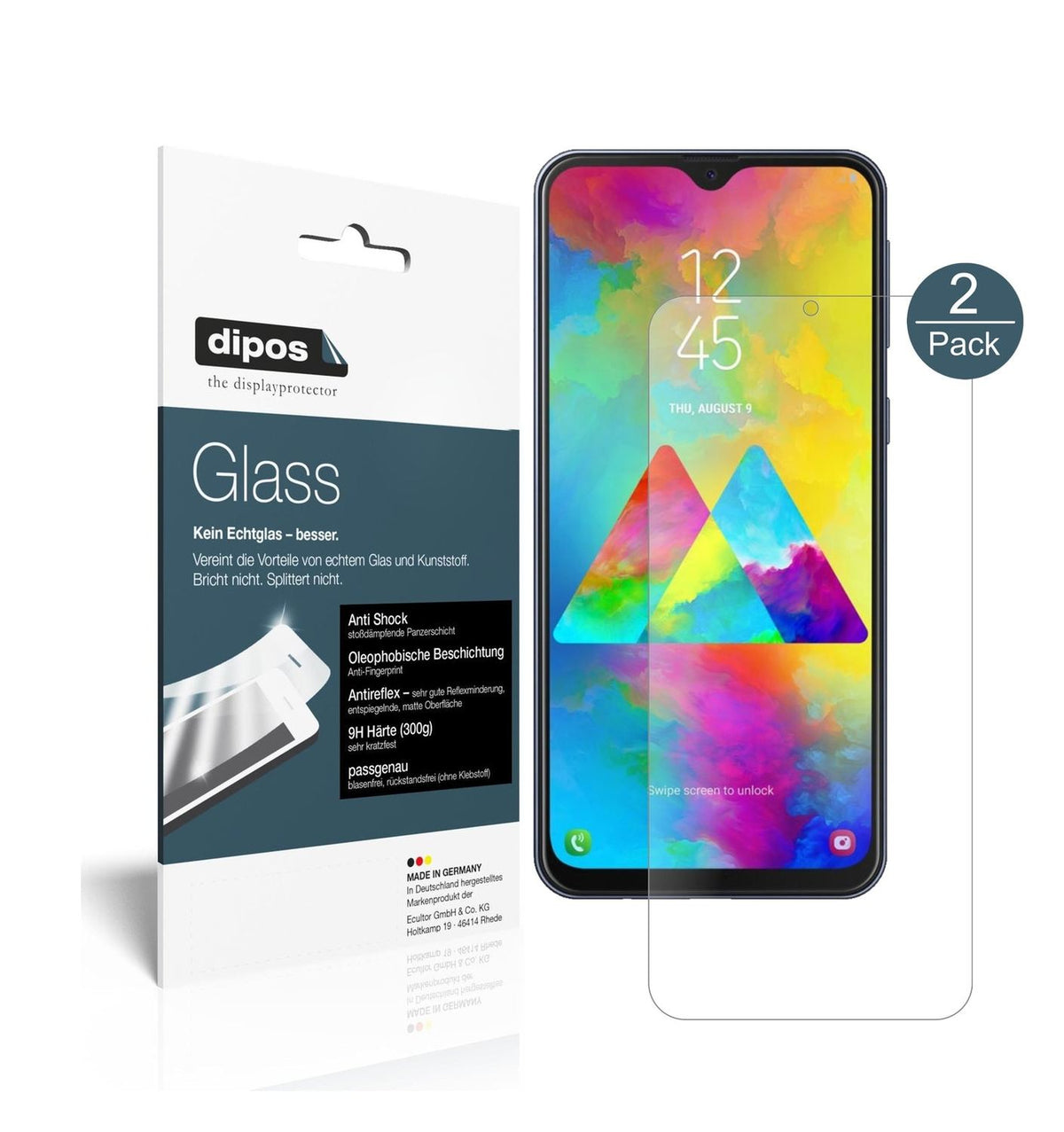 Matte Displayschutzfolie von dipos passend für Samsung Galaxy M20, 9H kratzfest und blasenfrei montiert