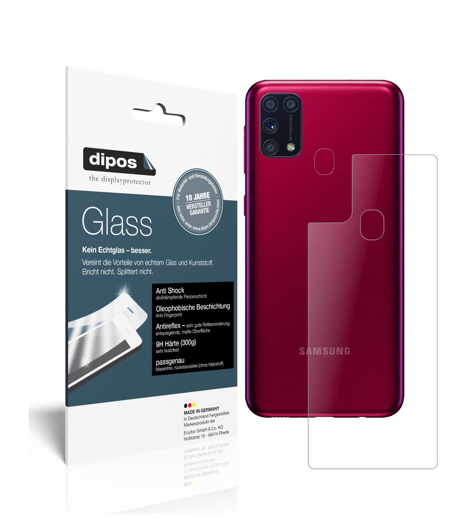 Matte Displayschutzfolie von dipos passend für Samsung Galaxy M31 Rückseite, 9H kratzfest und blasenfrei montiert