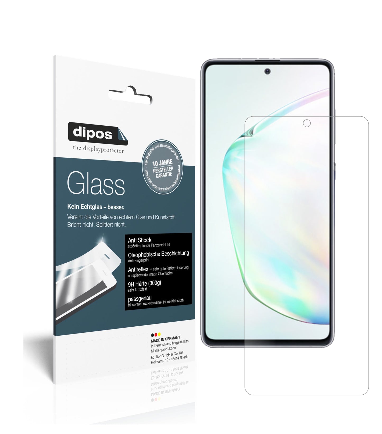 Matte Displayschutzfolie von dipos passend für Samsung Galaxy Note 10 Lite, 9H kratzfest und blasenfrei montiert