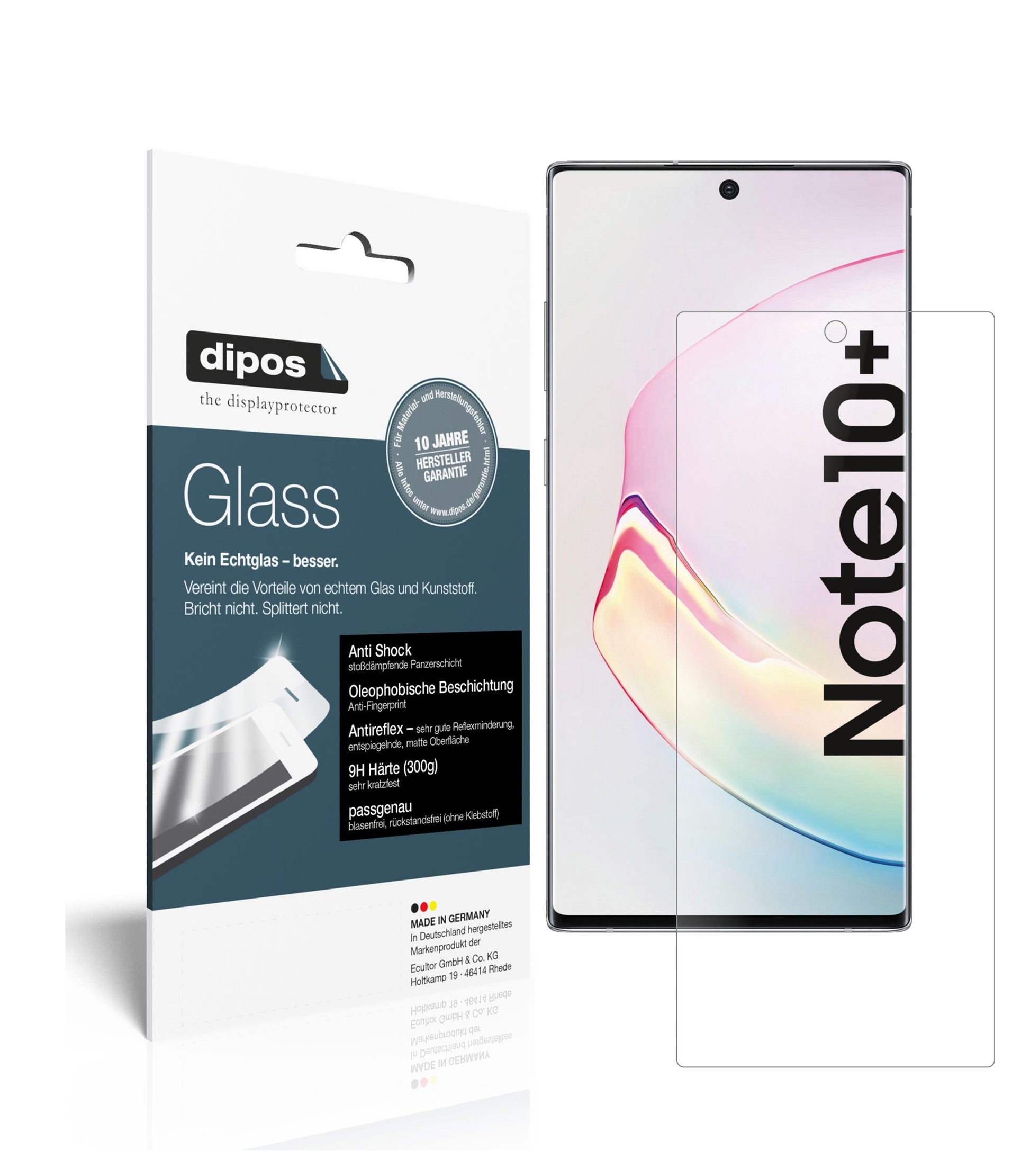 Matte Displayschutzfolie von dipos passend für Samsung Galaxy Note 10 Plus, 9H kratzfest und blasenfrei montiert