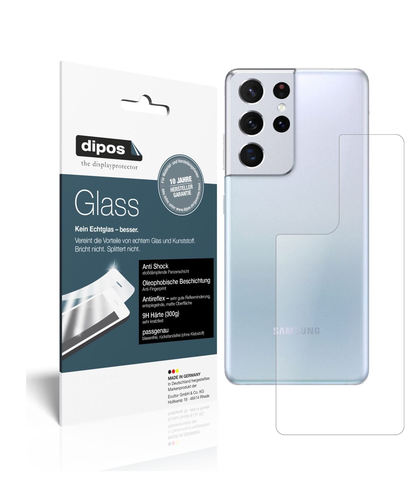 Matte Displayschutzfolie von dipos passend für Samsung Galaxy S21 Ultra Rückseite, 9H kratzfest und blasenfrei montiert