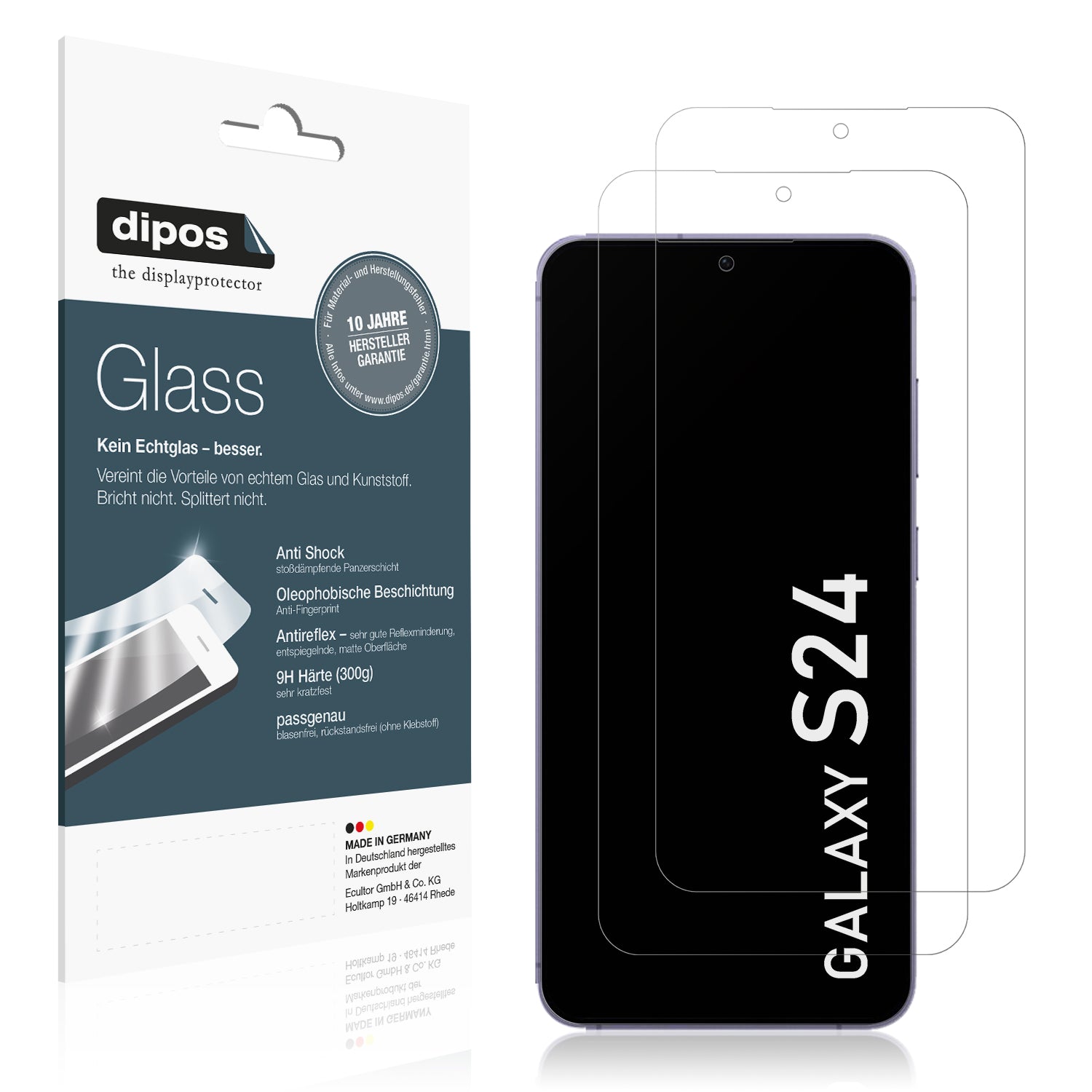 Matte Displayschutzfolie von dipos passend für Samsung Galaxy S24, 9H kratzfest und blasenfrei montiert