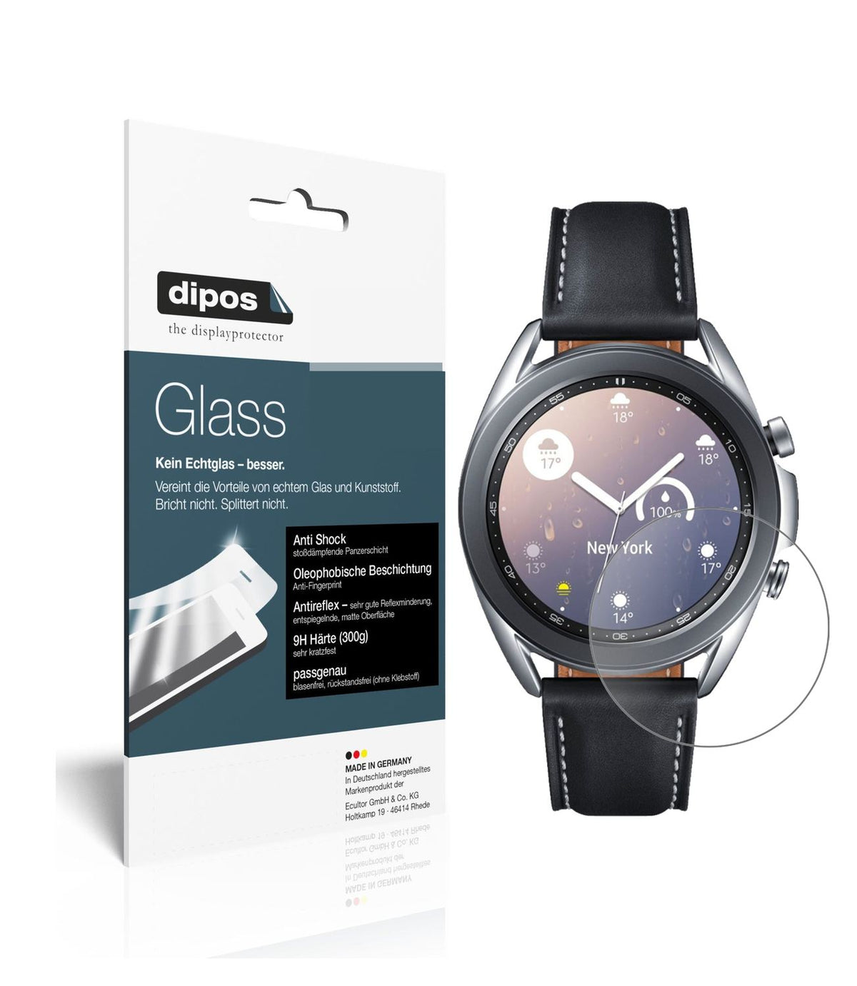 Matte Displayschutzfolie von dipos passend für Samsung Galaxy Watch 3 (41mm), 9H kratzfest und blasenfrei montiert