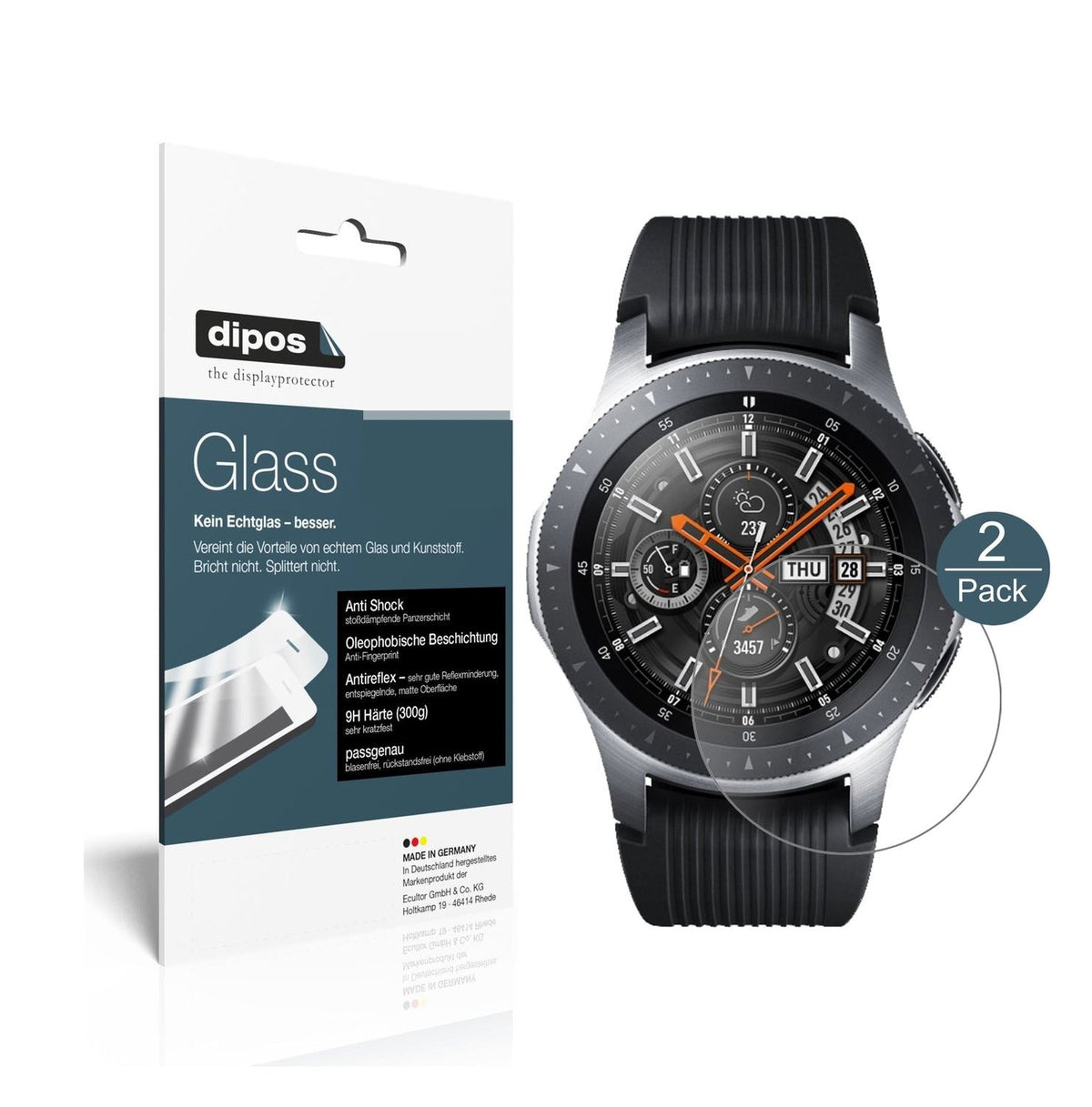 Matte Displayschutzfolie von dipos passend für Samsung Galaxy Watch 46mm, 9H kratzfest und blasenfrei montiert