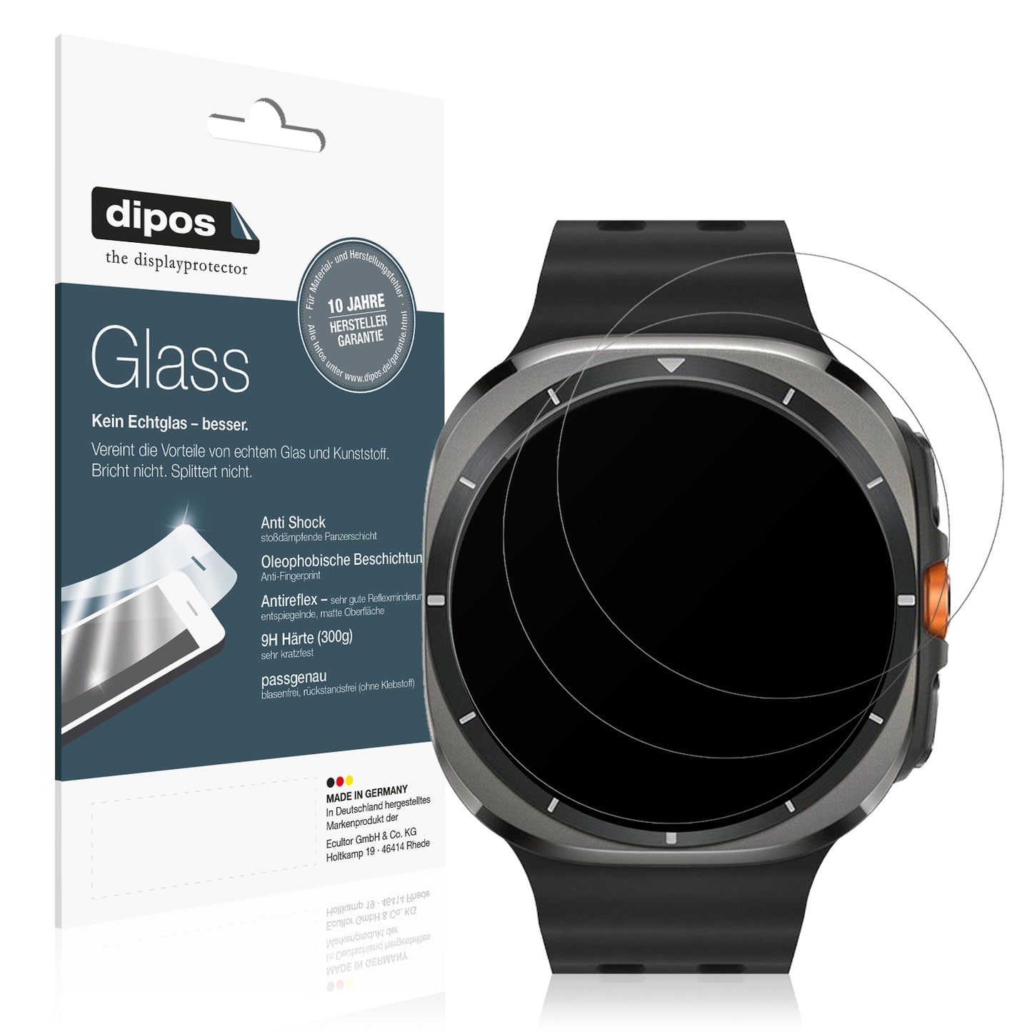 Matte Displayschutzfolie von dipos passend für Samsung Galaxy Watch Ultra, 9H kratzfest und blasenfrei montiert