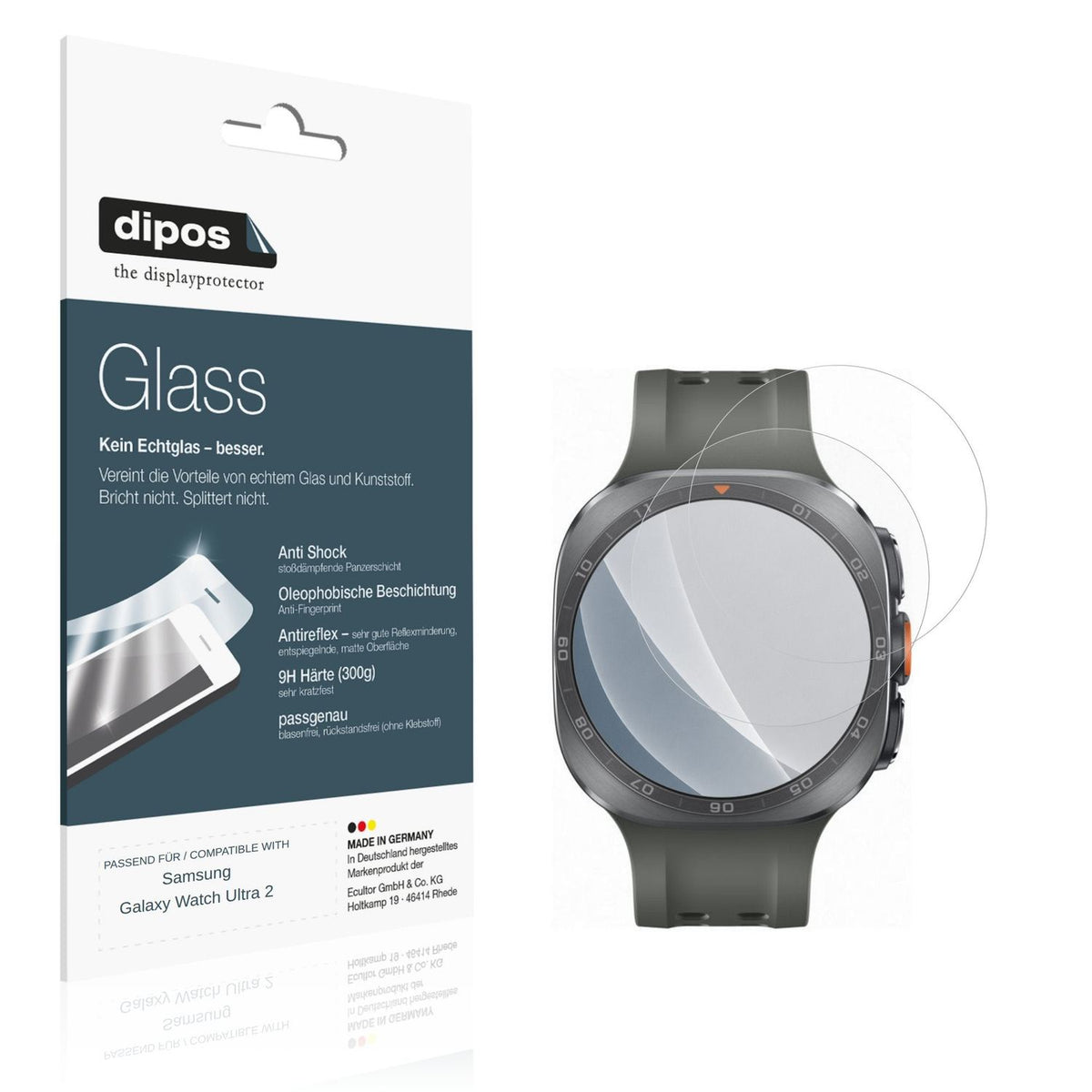 Matte Displayschutzfolie von dipos passend für Samsung Galaxy Watch Ultra 2, 9H kratzfest und blasenfrei montiert