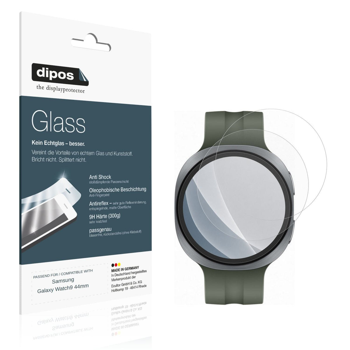 Matte Displayschutzfolie von dipos passend für Samsung Galaxy Watch9 44mm, 9H kratzfest und blasenfrei montiert