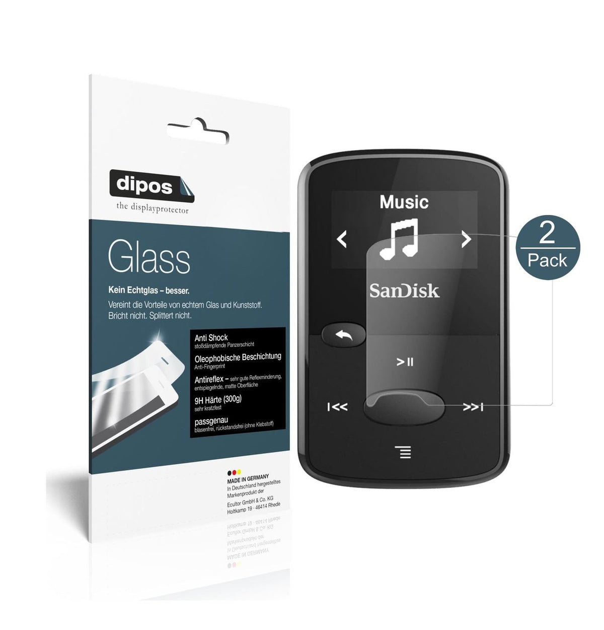 Matte Displayschutzfolie von dipos passend für SanDisk Clip Jam, 9H kratzfest und blasenfrei montiert