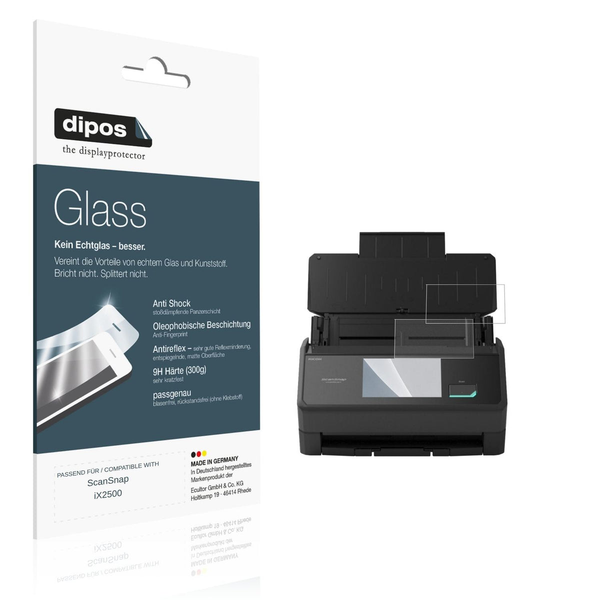 Matte Displayschutzfolie von dipos passend für ScanSnap iX2500, 9H kratzfest und blasenfrei montiert