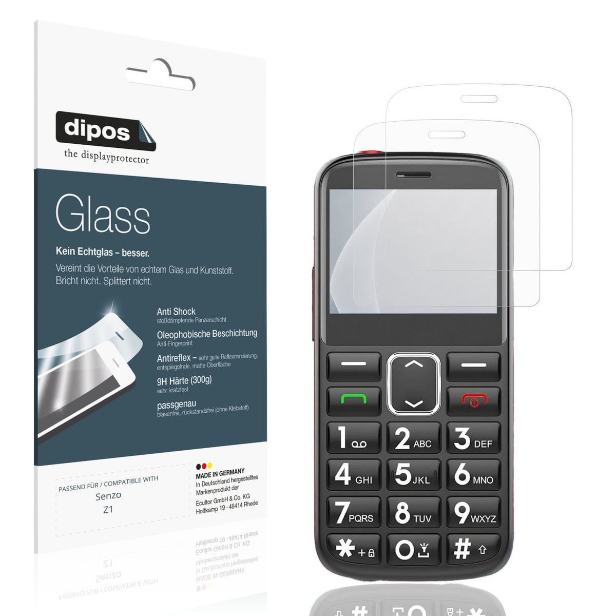 Matte Displayschutzfolie von dipos passend für Senzo Z1, 9H kratzfest und blasenfrei montiert