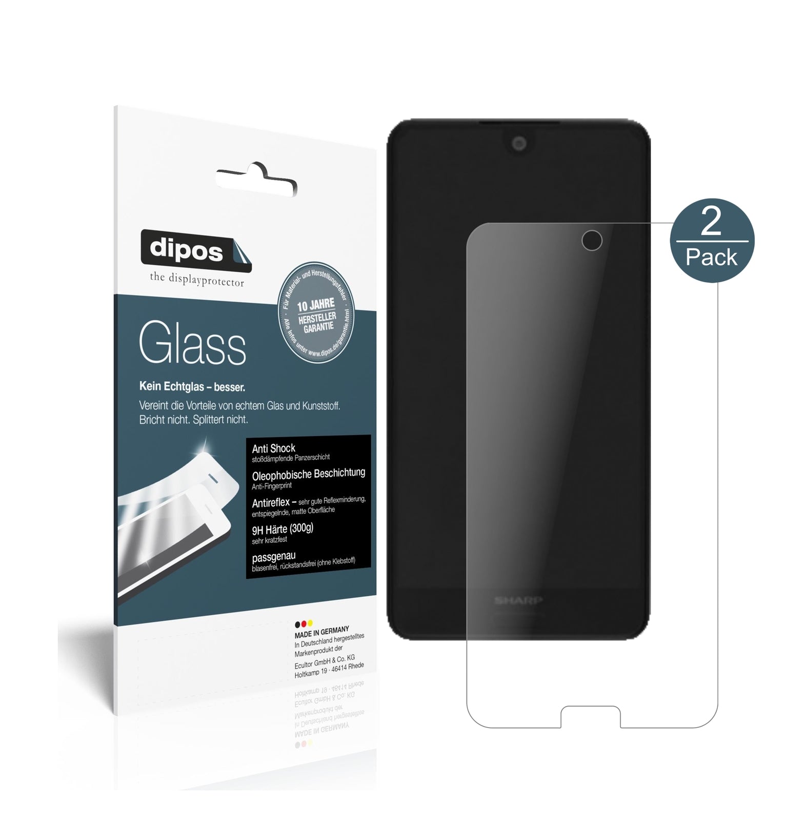 Matte Displayschutzfolie von dipos passend für Sharp Aquos C10, 9H kratzfest und blasenfrei montiert