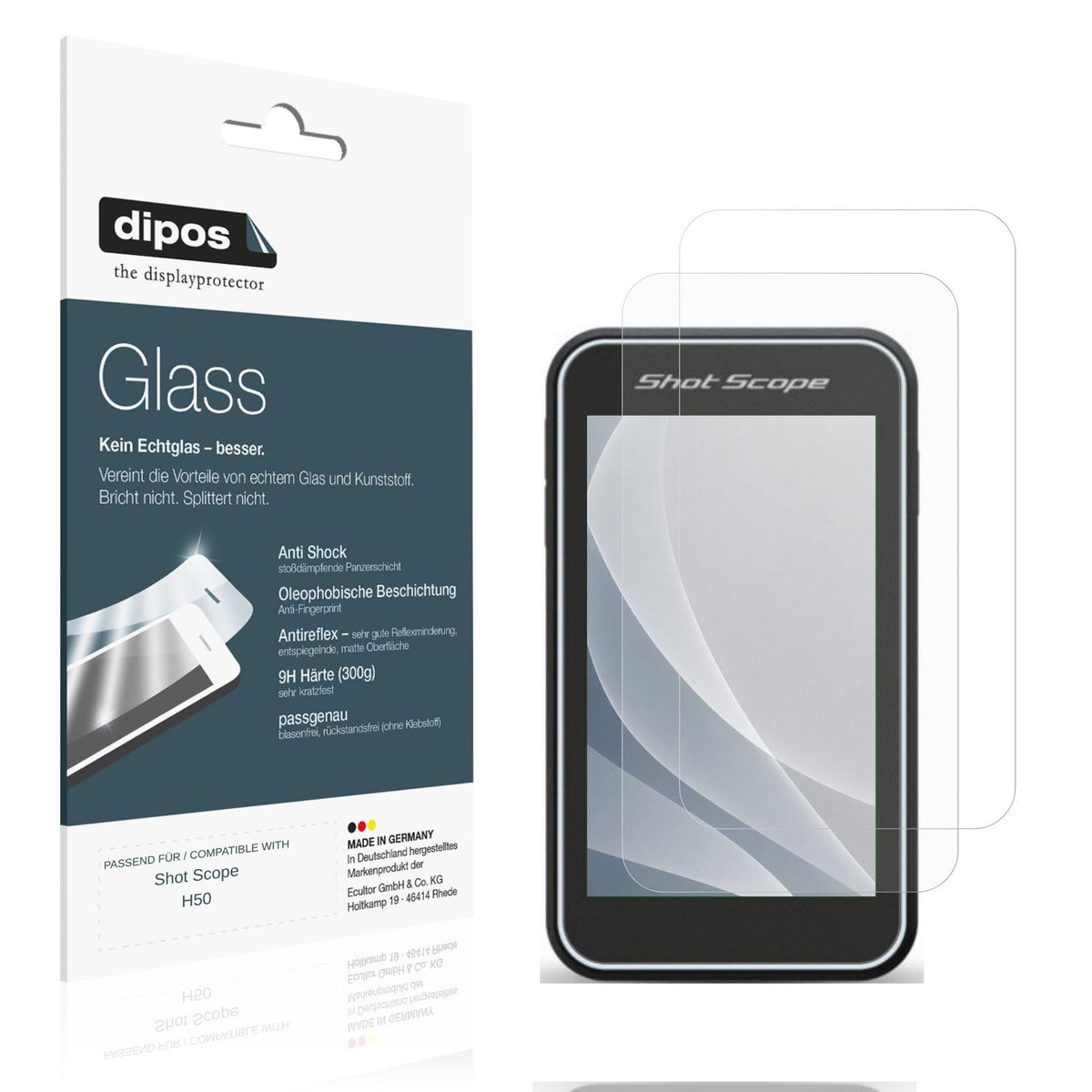 Matte Displayschutzfolie von dipos passend für Shot Scope H50, 9H kratzfest und blasenfrei montiert