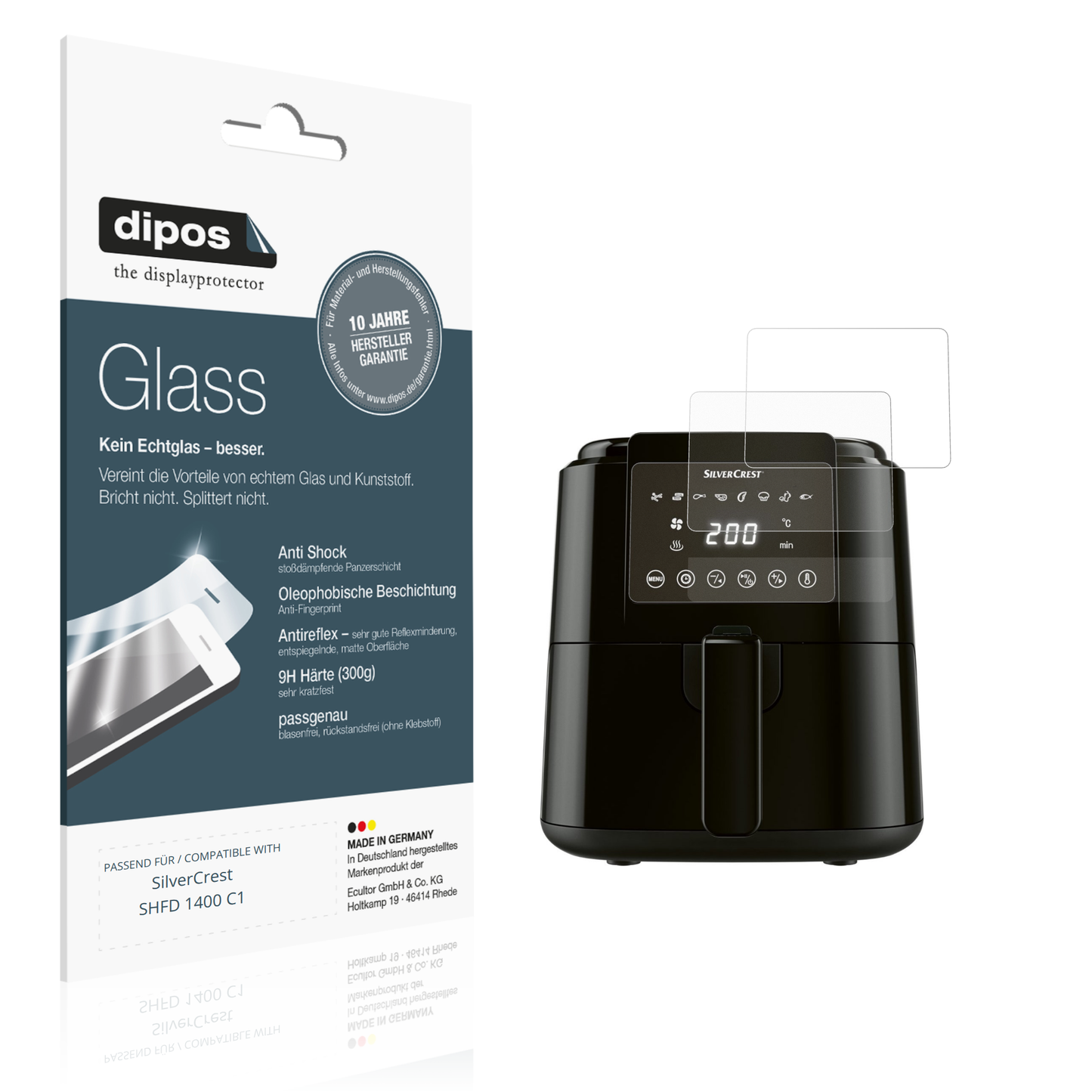 Matte Displayschutzfolie von dipos passend für SilverCrest SHFD 1400 C1, 9H kratzfest und blasenfrei montiert