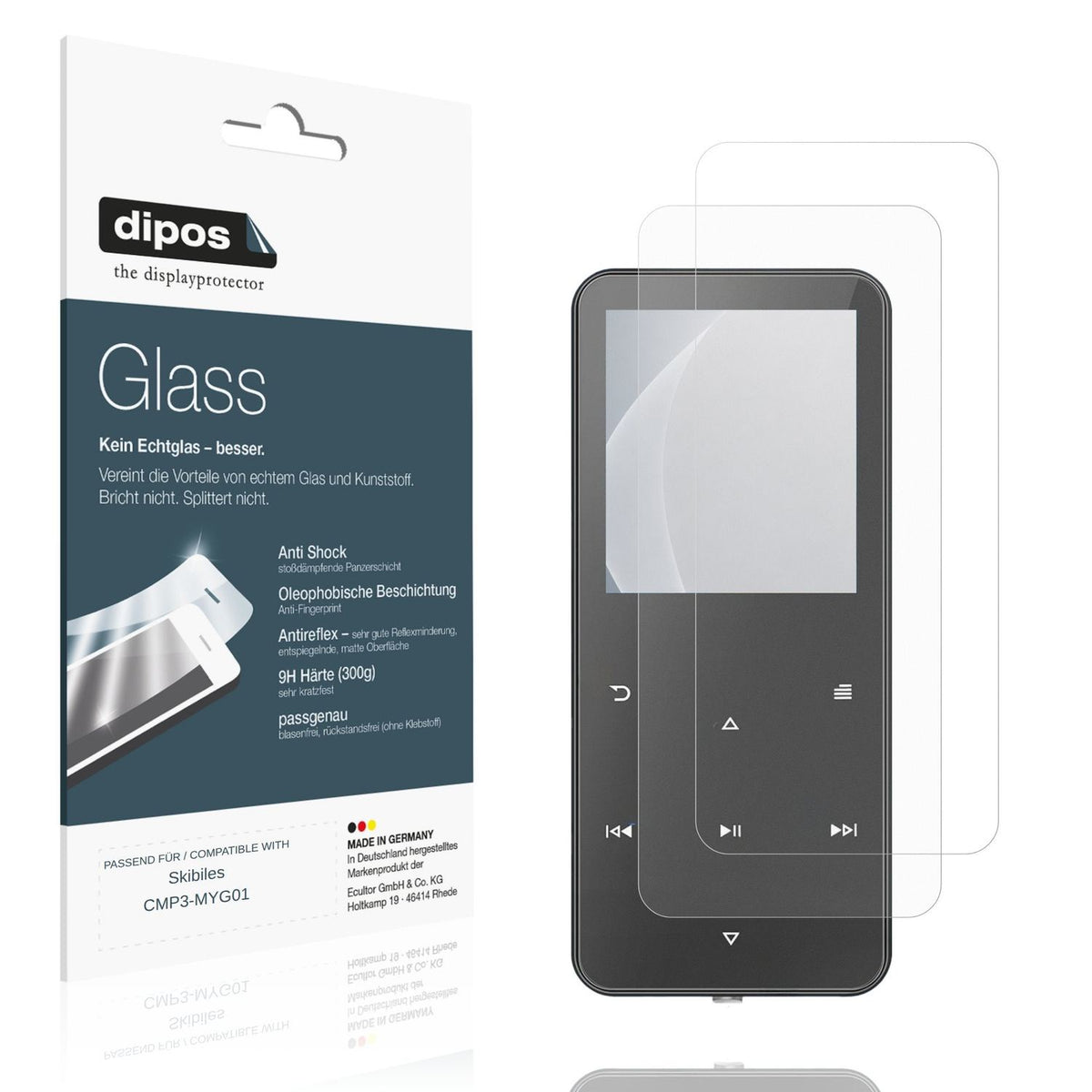 Matte Displayschutzfolie von dipos passend für Skibiles CMP3-MYG01, 9H kratzfest und blasenfrei montiert