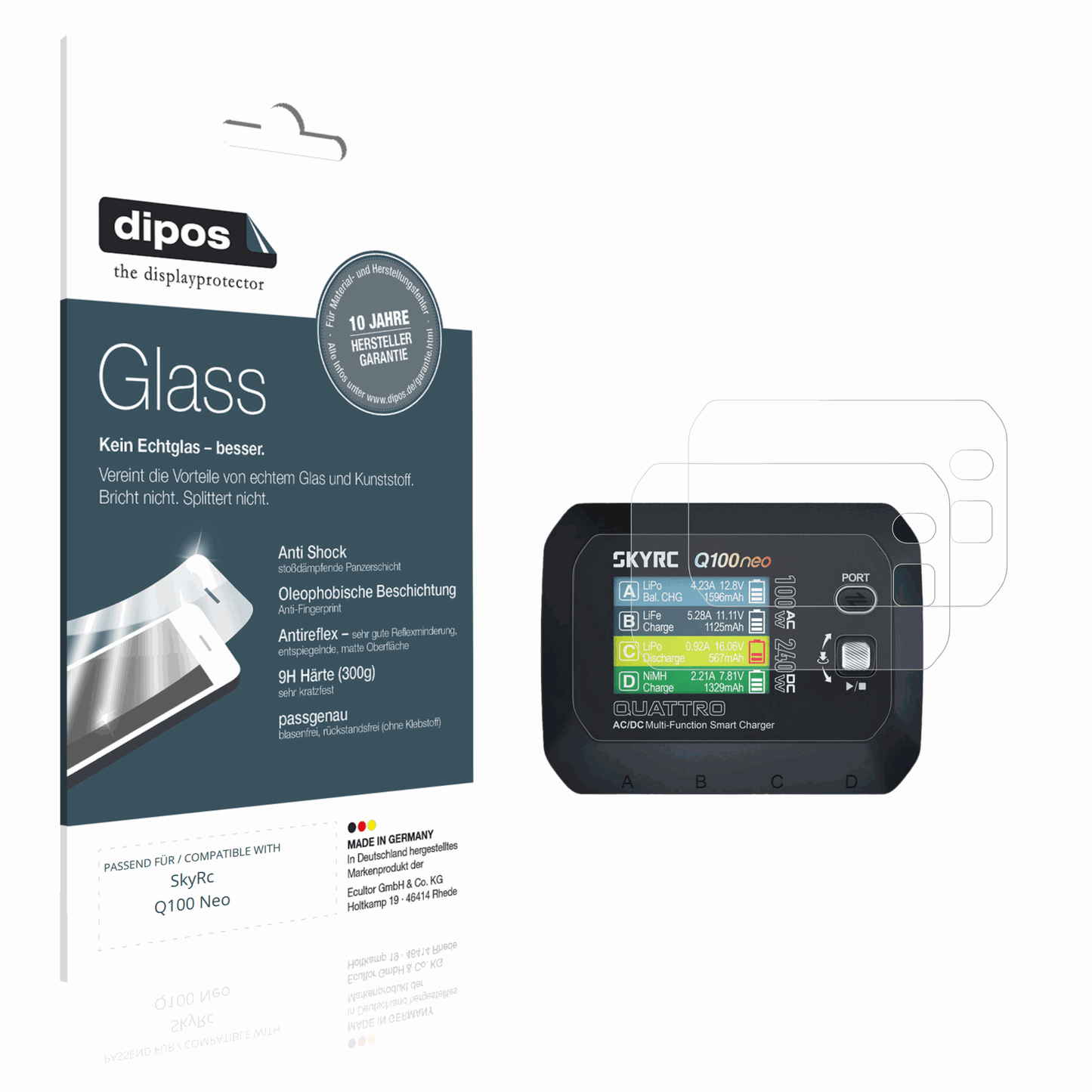 Matte Displayschutzfolie von dipos passend für SkyRc Q100 Neo, 9H kratzfest und blasenfrei montiert