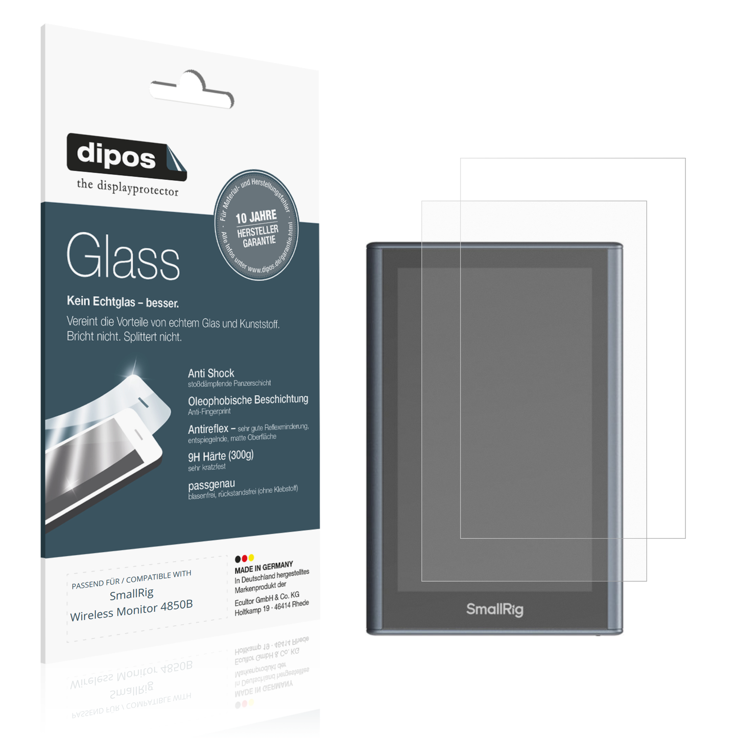 Matte Displayschutzfolie von dipos passend für SmallRig Wireless Monitor 4850B, 9H kratzfest und blasenfrei montiert