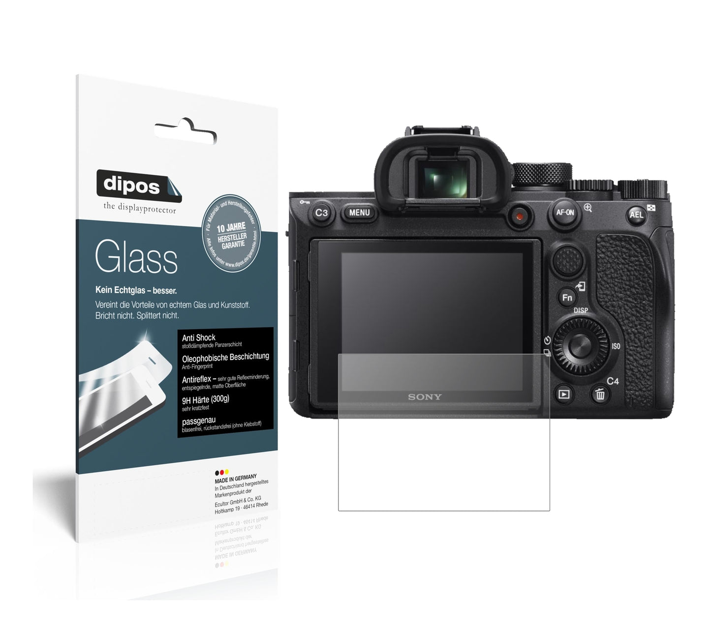 Matte Displayschutzfolie von dipos passend für Sony Alpha 7R IVA, 9H kratzfest und blasenfrei montiert