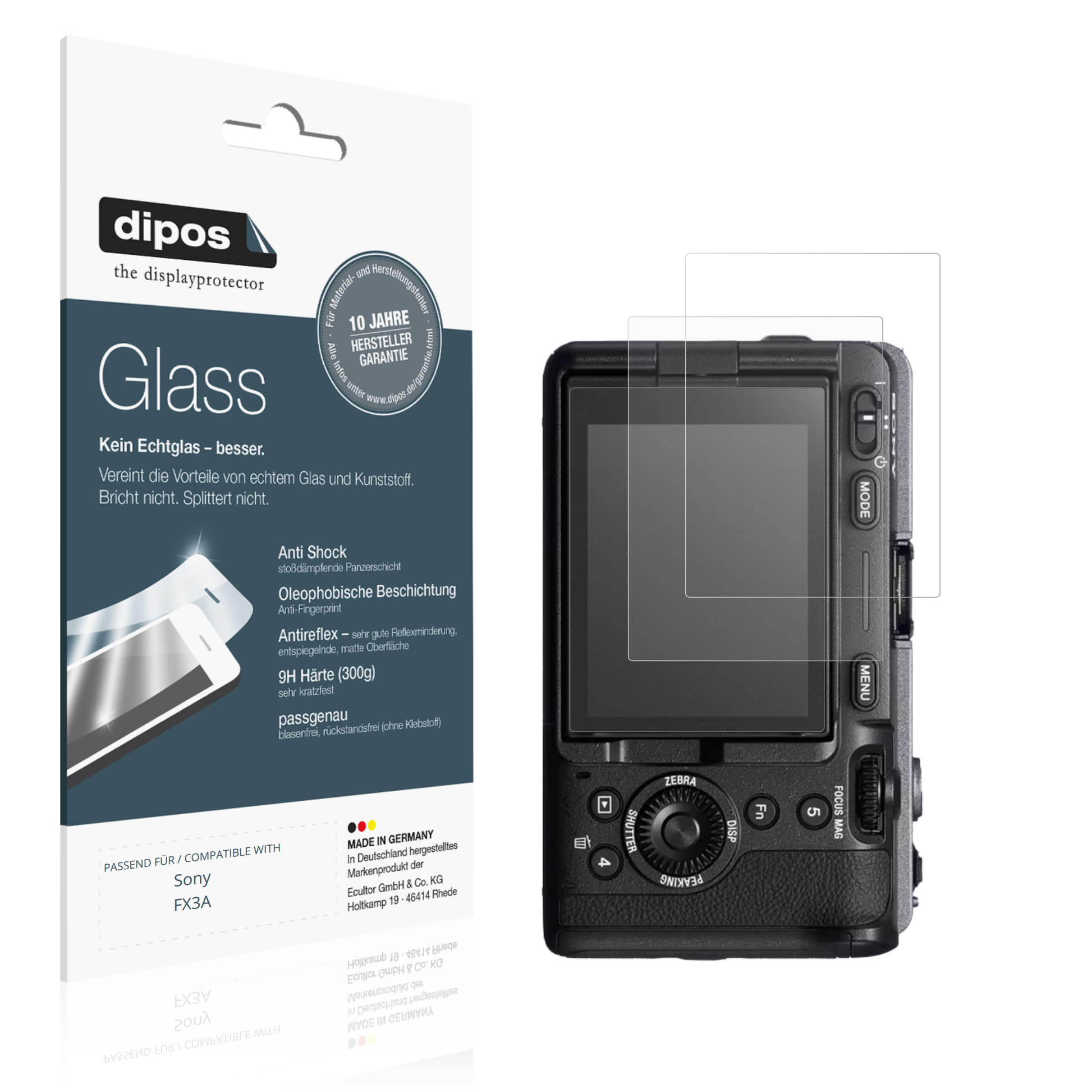Matte Displayschutzfolie von dipos passend für Sony FX3A, 9H kratzfest und blasenfrei montiert