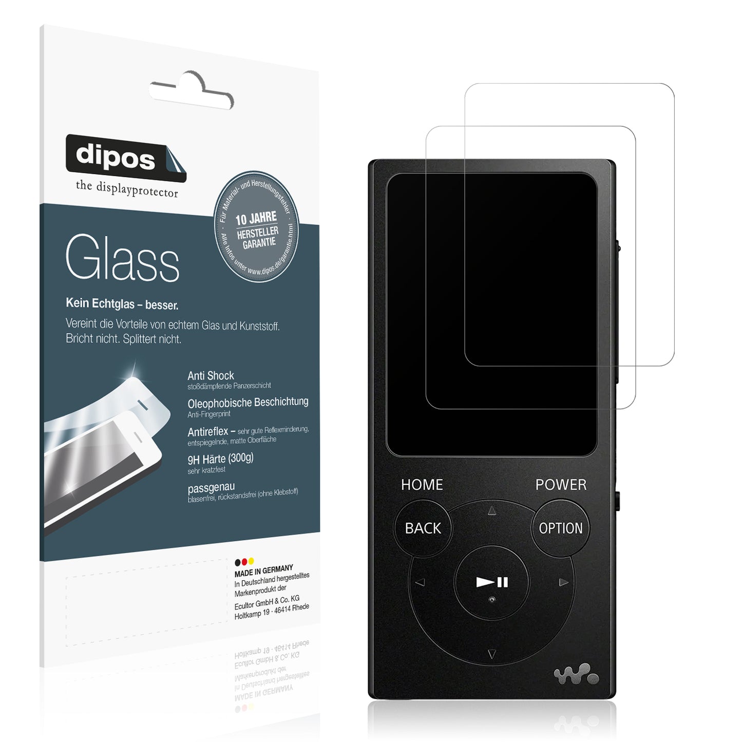 Matte Displayschutzfolie von dipos passend für Sony NW-e394, 9H kratzfest und blasenfrei montiert