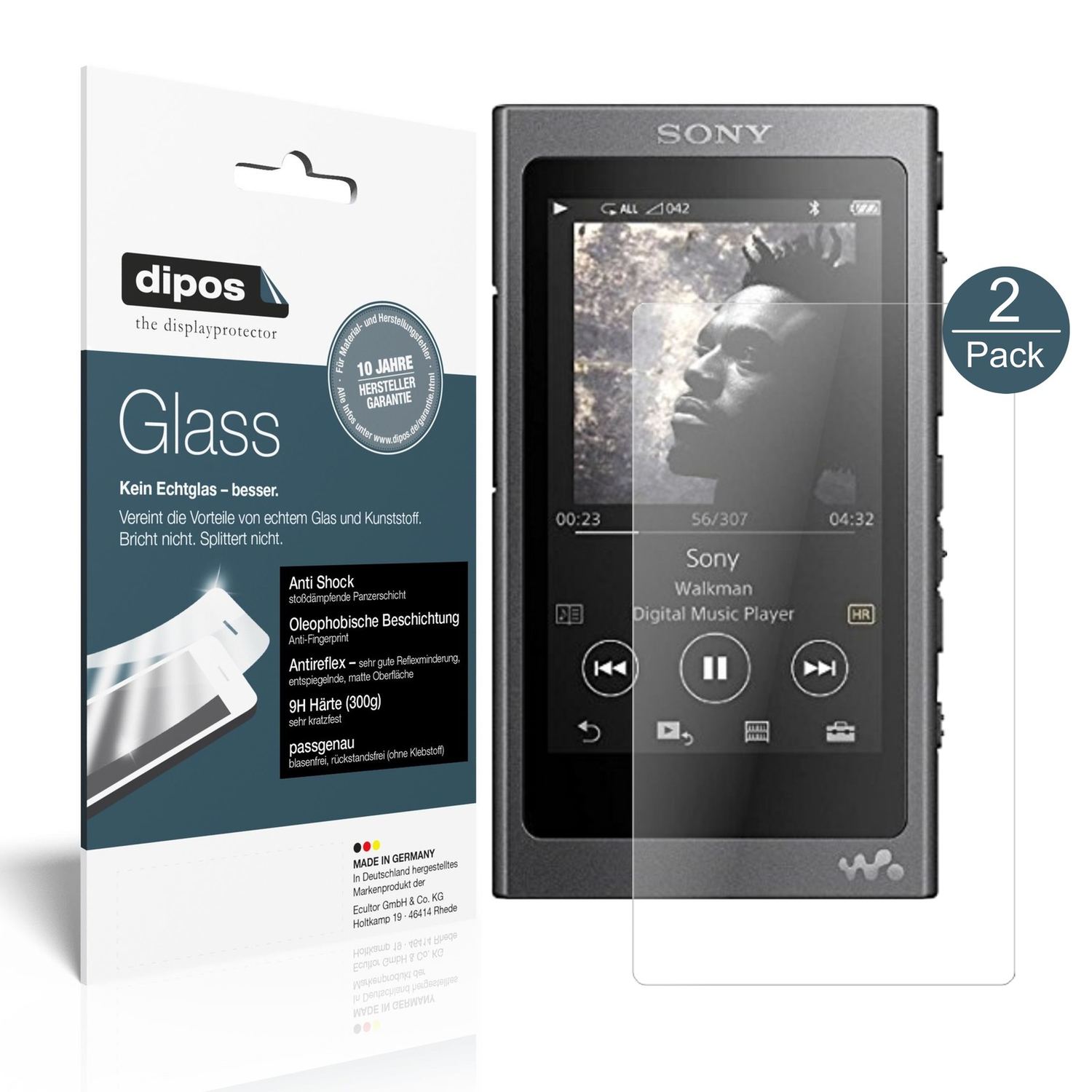 Matte Displayschutzfolie von dipos passend für Sony Walkman NW-A35, 9H kratzfest und blasenfrei montiert
