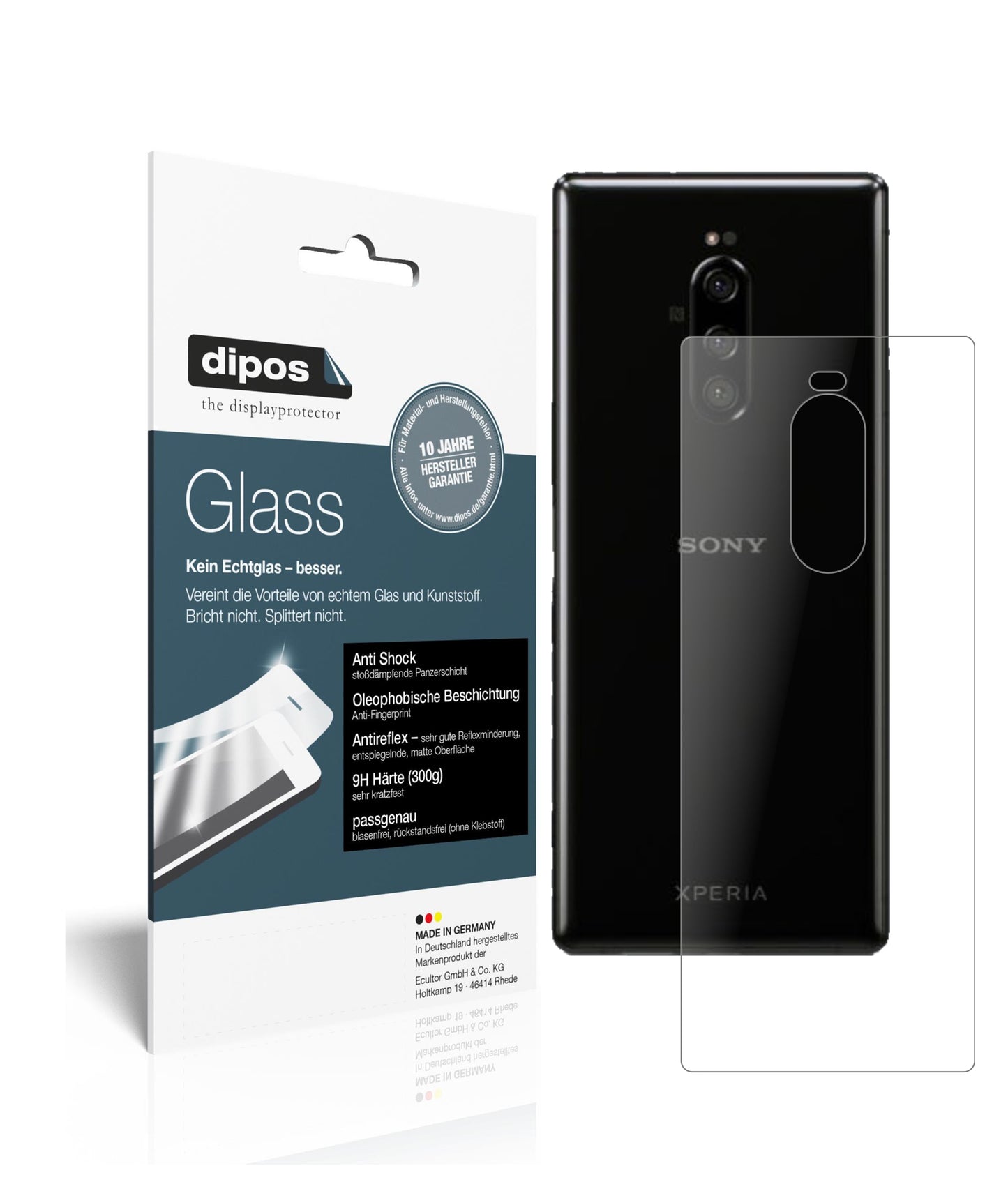 Matte Displayschutzfolie von dipos passend für Sony Xperia 1 Rückseite, 9H kratzfest und blasenfrei montiert