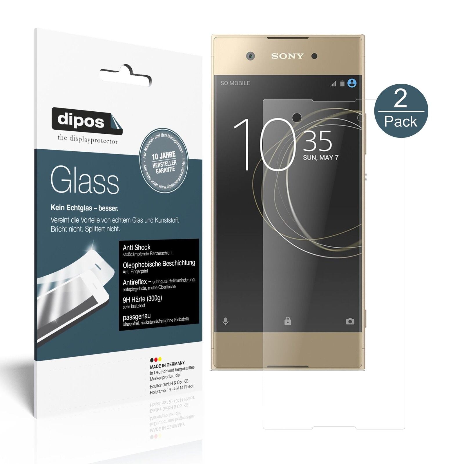 Matte Displayschutzfolie von dipos passend für Sony Xperia XA1, 9H kratzfest und blasenfrei montiert
