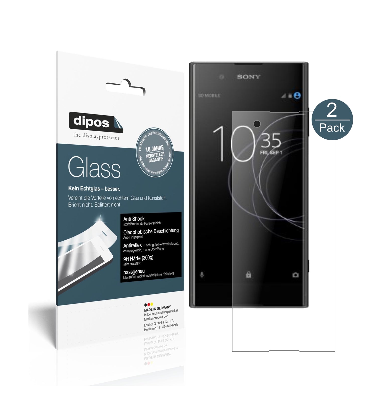 Matte Displayschutzfolie von dipos passend für Sony Xperia XA1 Plus, 9H kratzfest und blasenfrei montiert