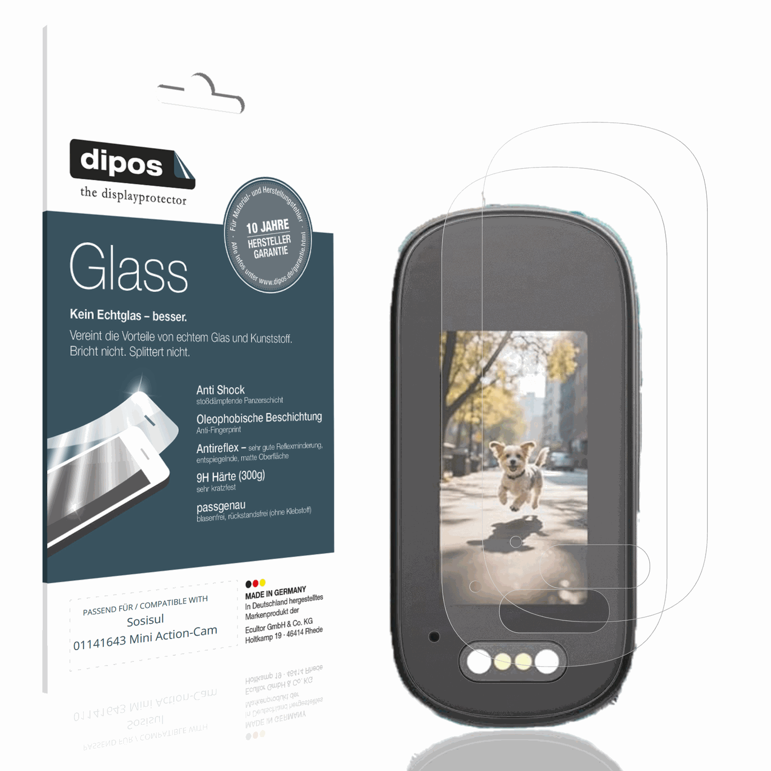 Matte Displayschutzfolie von dipos passend für Sosisul 01141643 Mini Action-Cam, 9H kratzfest und blasenfrei montiert