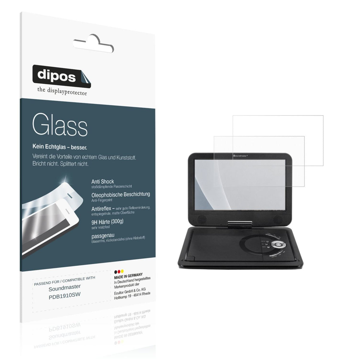 Matte Displayschutzfolie von dipos passend für Soundmaster PDB1910SW, 9H kratzfest und blasenfrei montiert