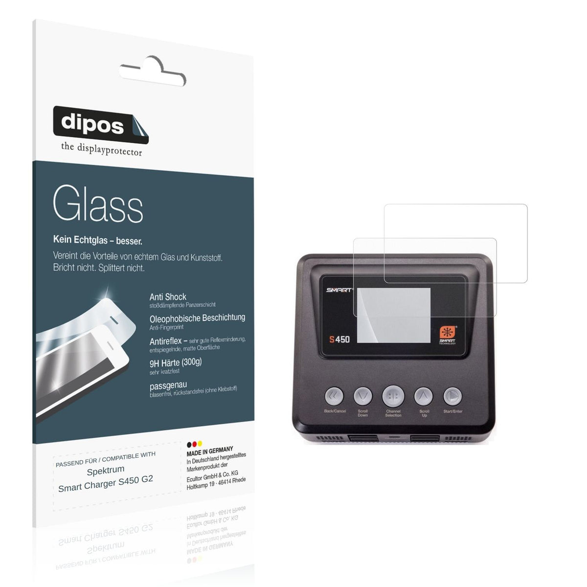 Matte Displayschutzfolie von dipos passend für Spektrum Smart Charger S450 G2, 9H kratzfest und blasenfrei montiert