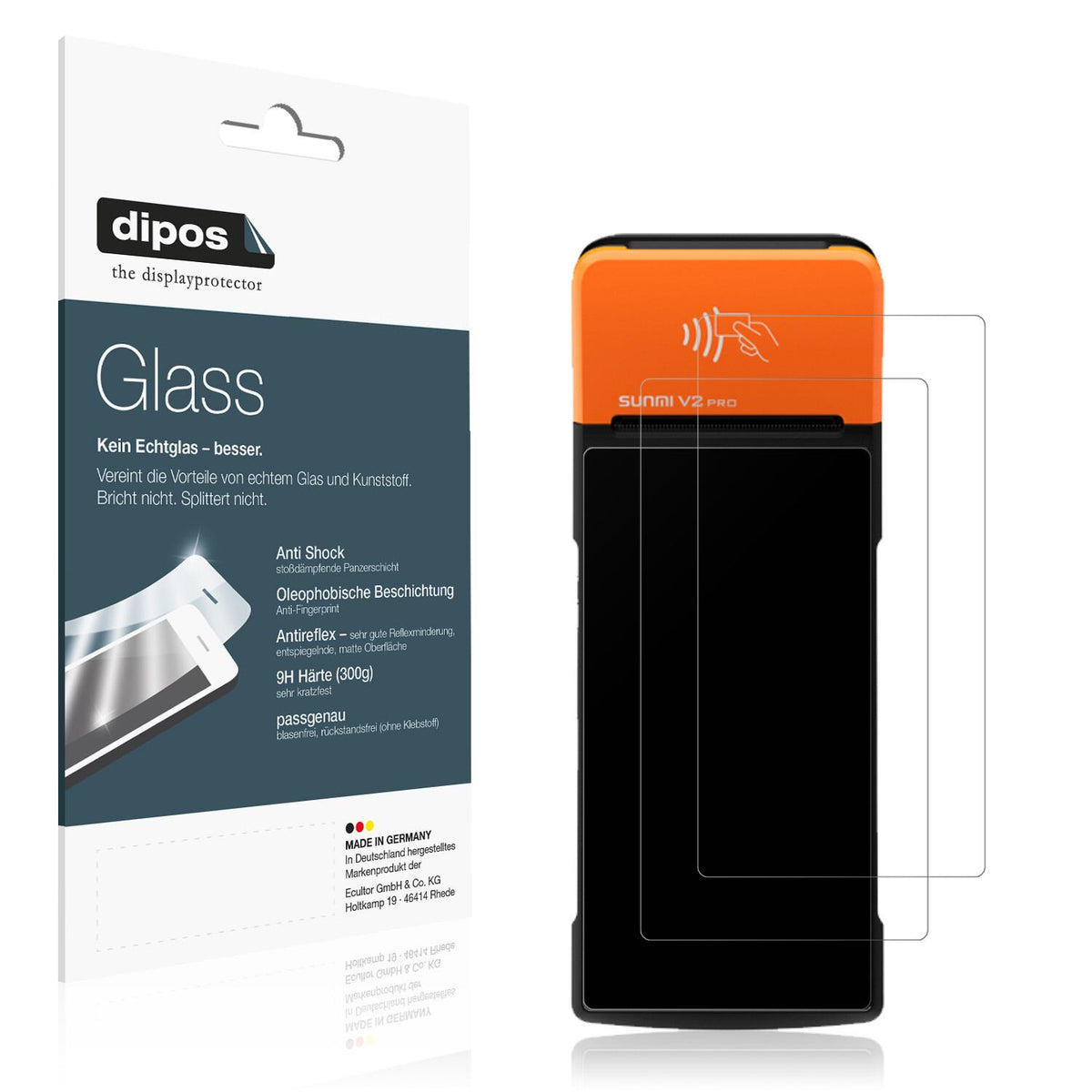 Matte Displayschutzfolie von dipos passend für Sunmi V2 Pro, 9H kratzfest und blasenfrei montiert