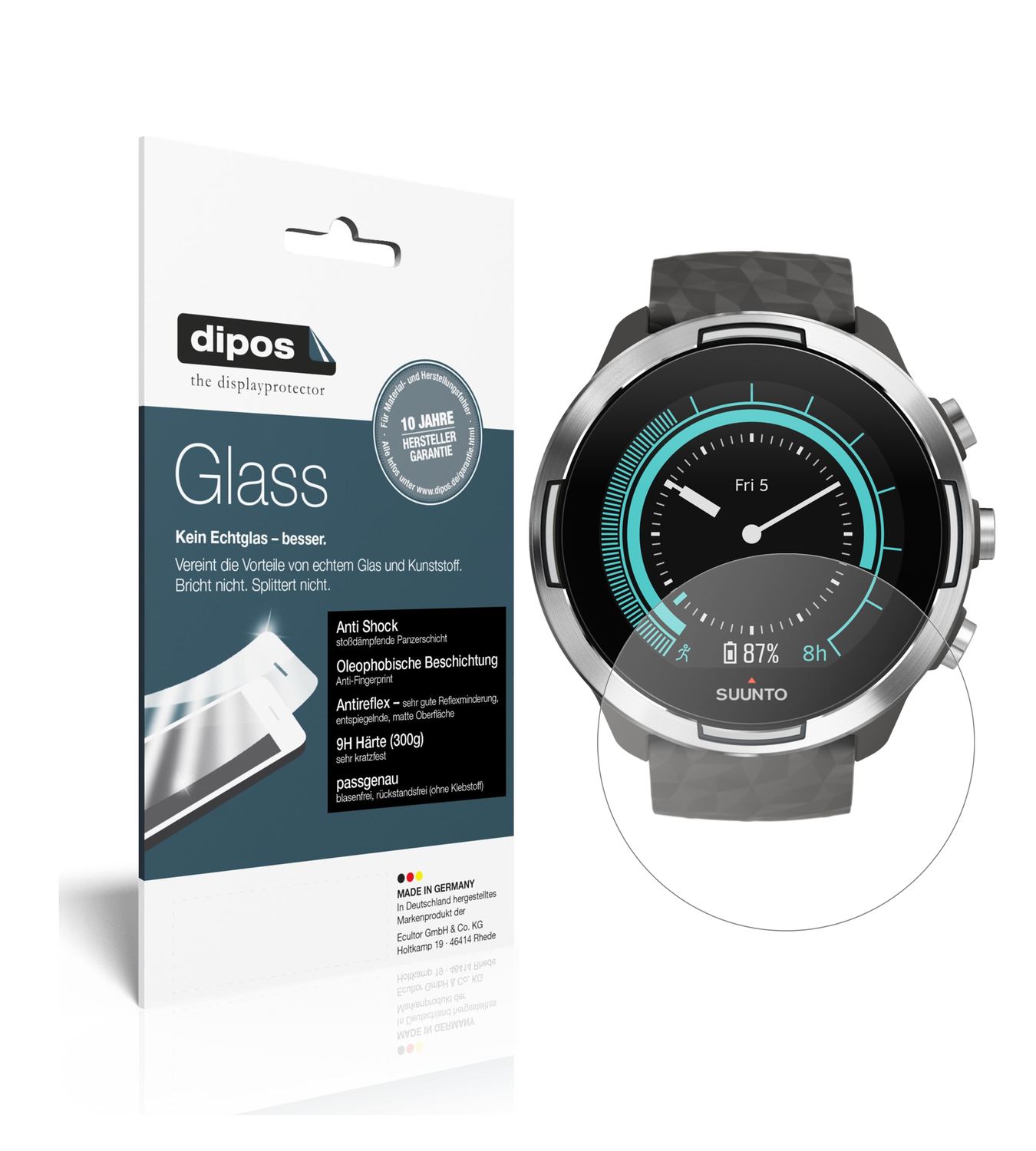 Matte Displayschutzfolie von dipos passend für Suunto 9, 9H kratzfest und blasenfrei montiert