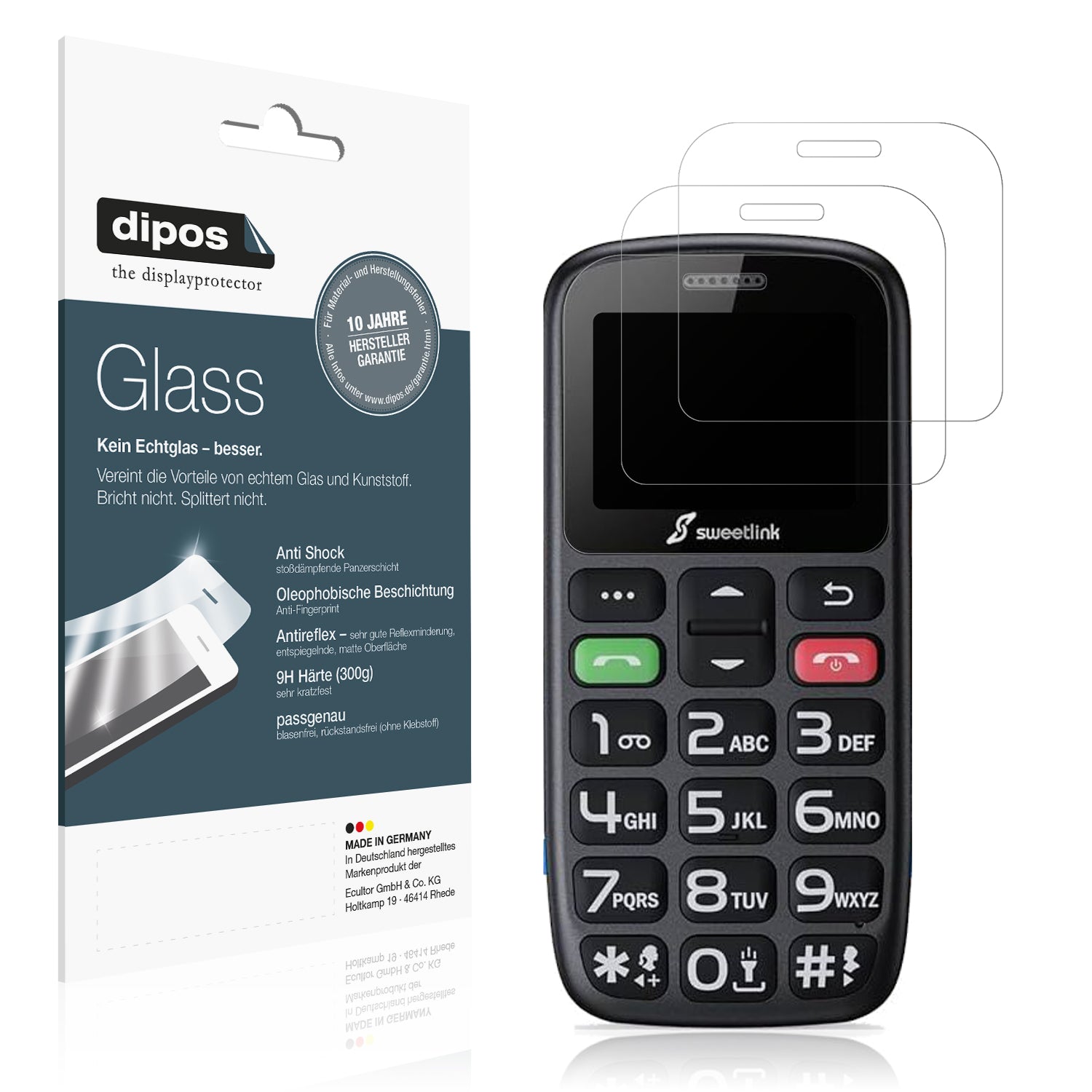 Matte Displayschutzfolie von dipos passend für SweetLink S2Plus, 9H kratzfest und blasenfrei montiert