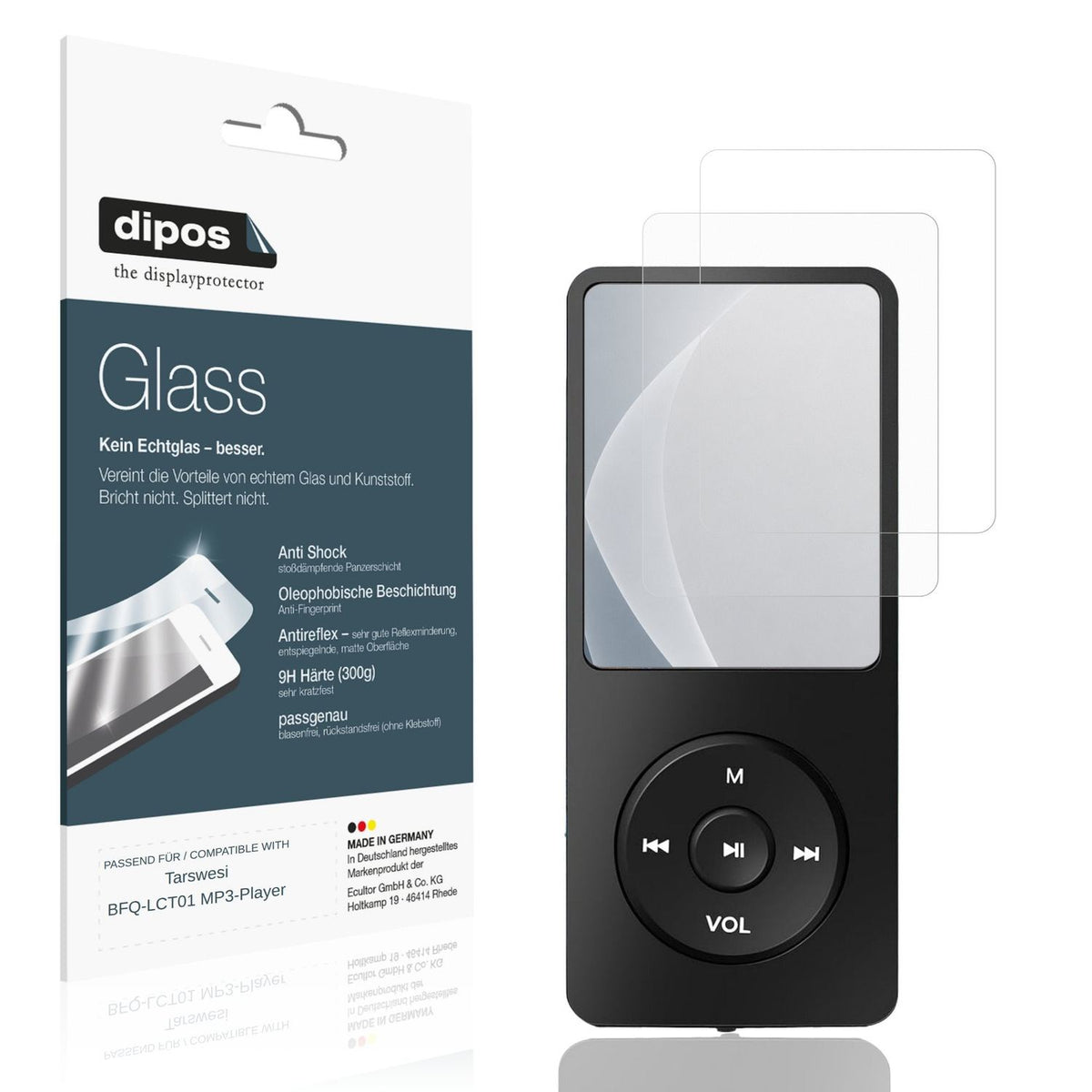 Matte Displayschutzfolie von dipos passend für Tarswesi BFQ-LCT01 MP3-Player, 9H kratzfest und blasenfrei montiert