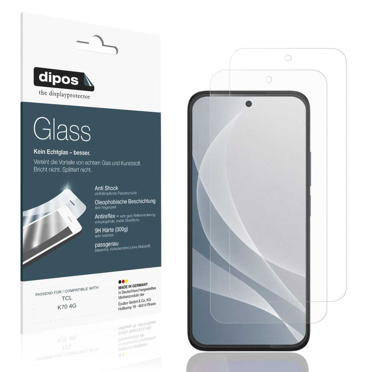 Matte Displayschutzfolie von dipos passend für TCL K70 4G, 9H kratzfest und blasenfrei montiert
