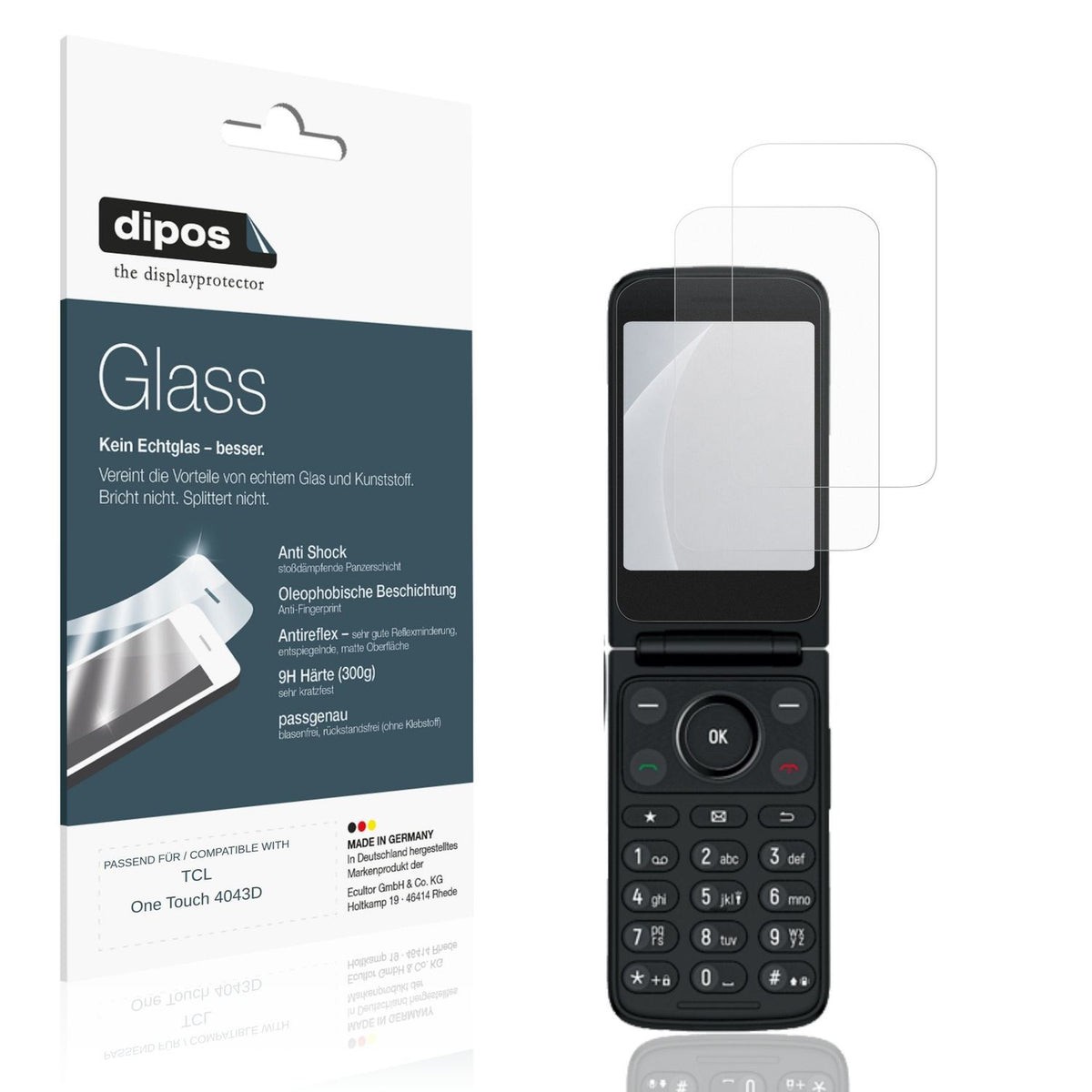 Matte Displayschutzfolie von dipos passend für TCL One Touch 4043D, 9H kratzfest und blasenfrei montiert