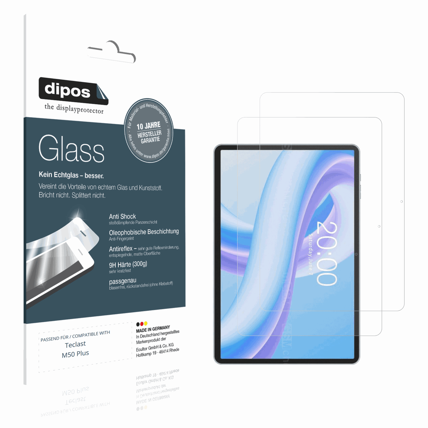 Matte Displayschutzfolie von dipos passend für Teclast M50 Plus, 9H kratzfest und blasenfrei montiert