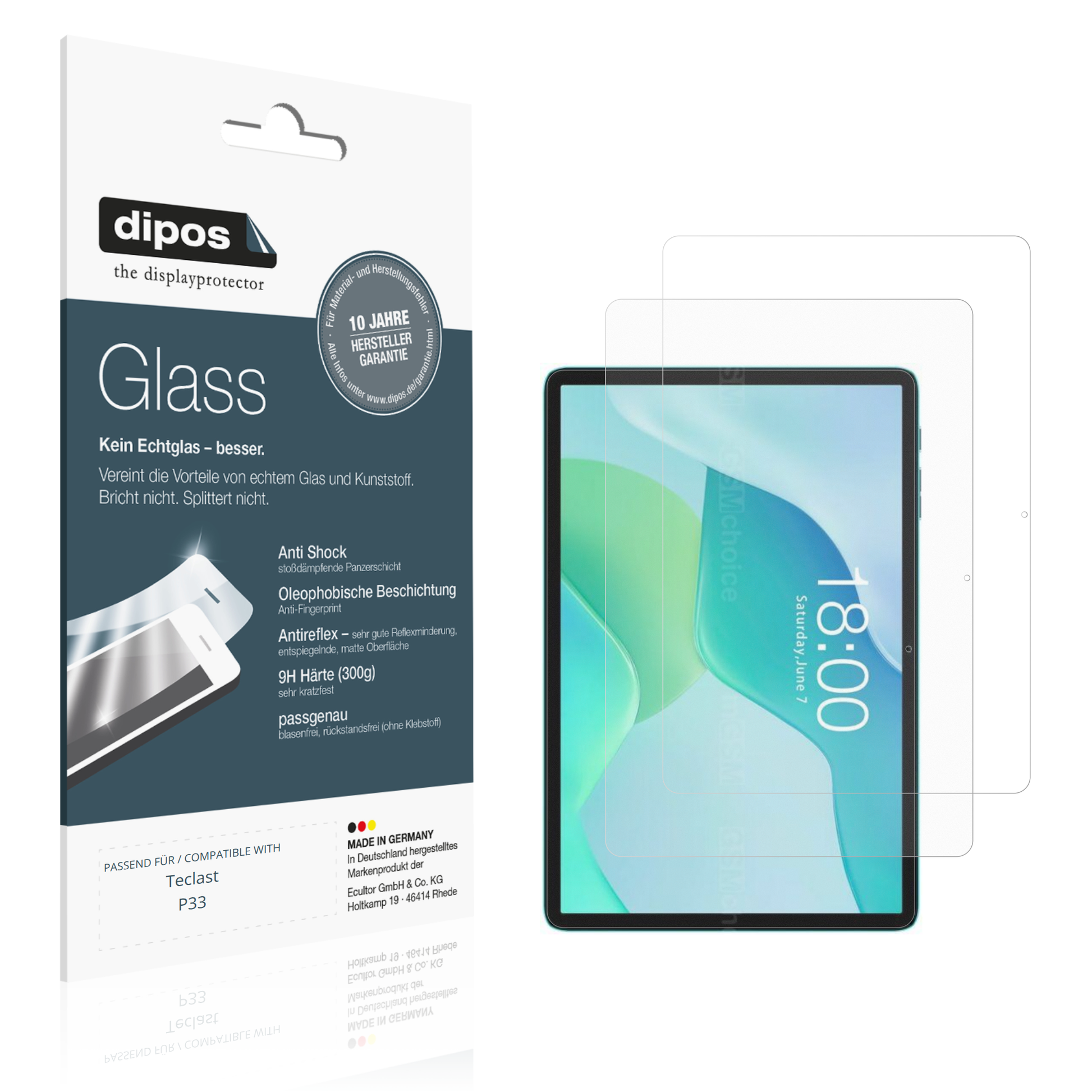 Matte Displayschutzfolie von dipos passend für Teclast P33, 9H kratzfest und blasenfrei montiert