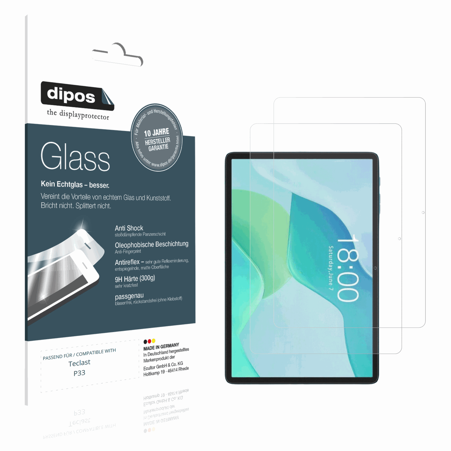 Matte Displayschutzfolie von dipos passend für Teclast P33, 9H kratzfest und blasenfrei montiert