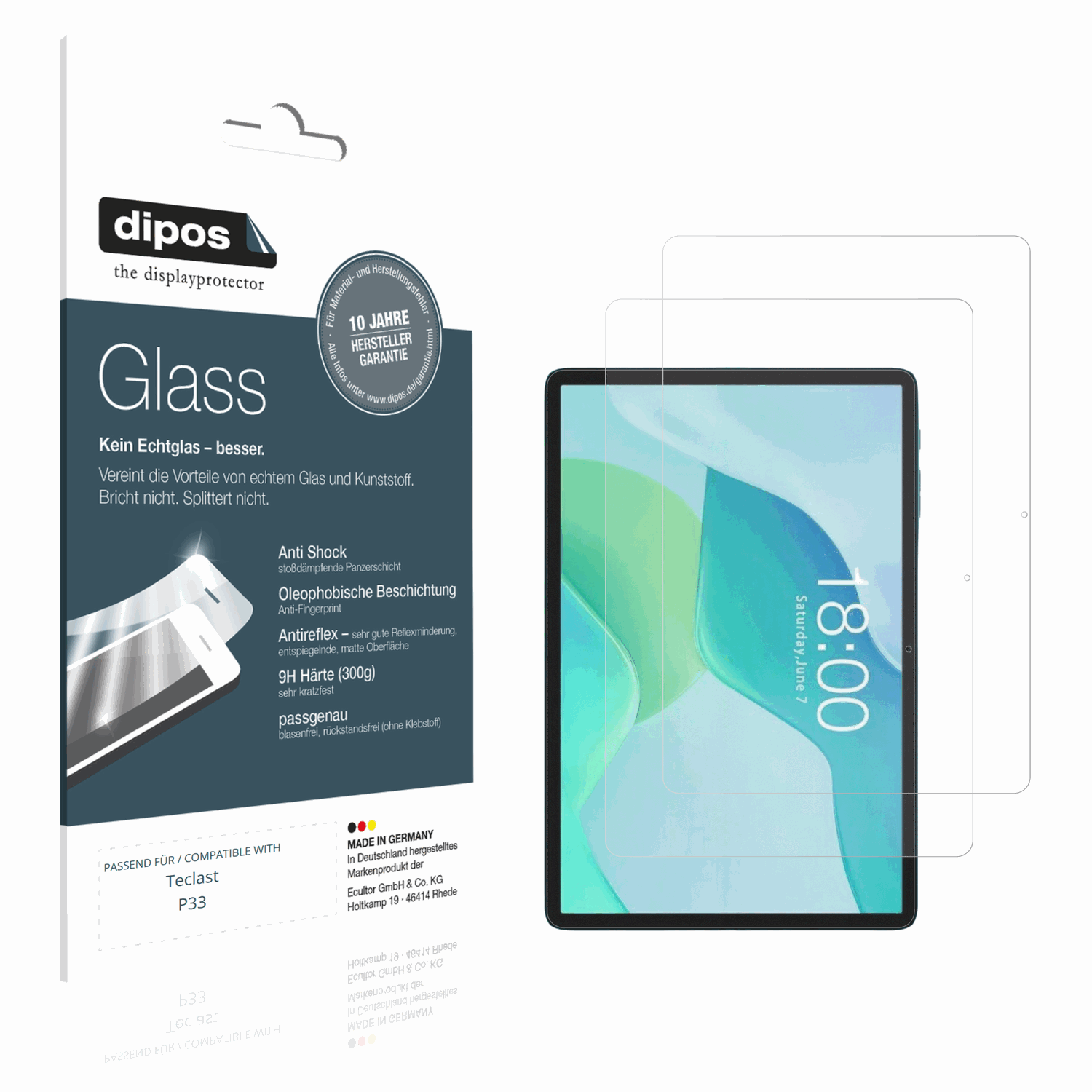 Matte Displayschutzfolie von dipos passend für Teclast P33, 9H kratzfest und blasenfrei montiert